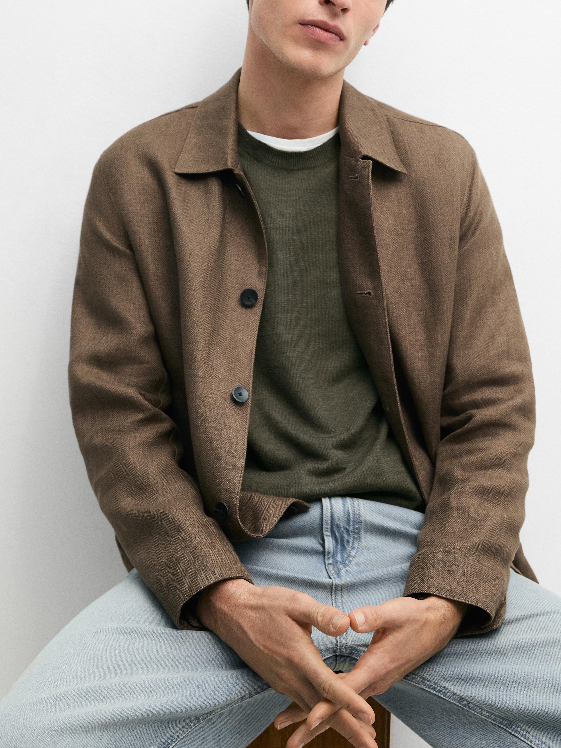 Total look linen jacket with herringbone detail — OCHRE