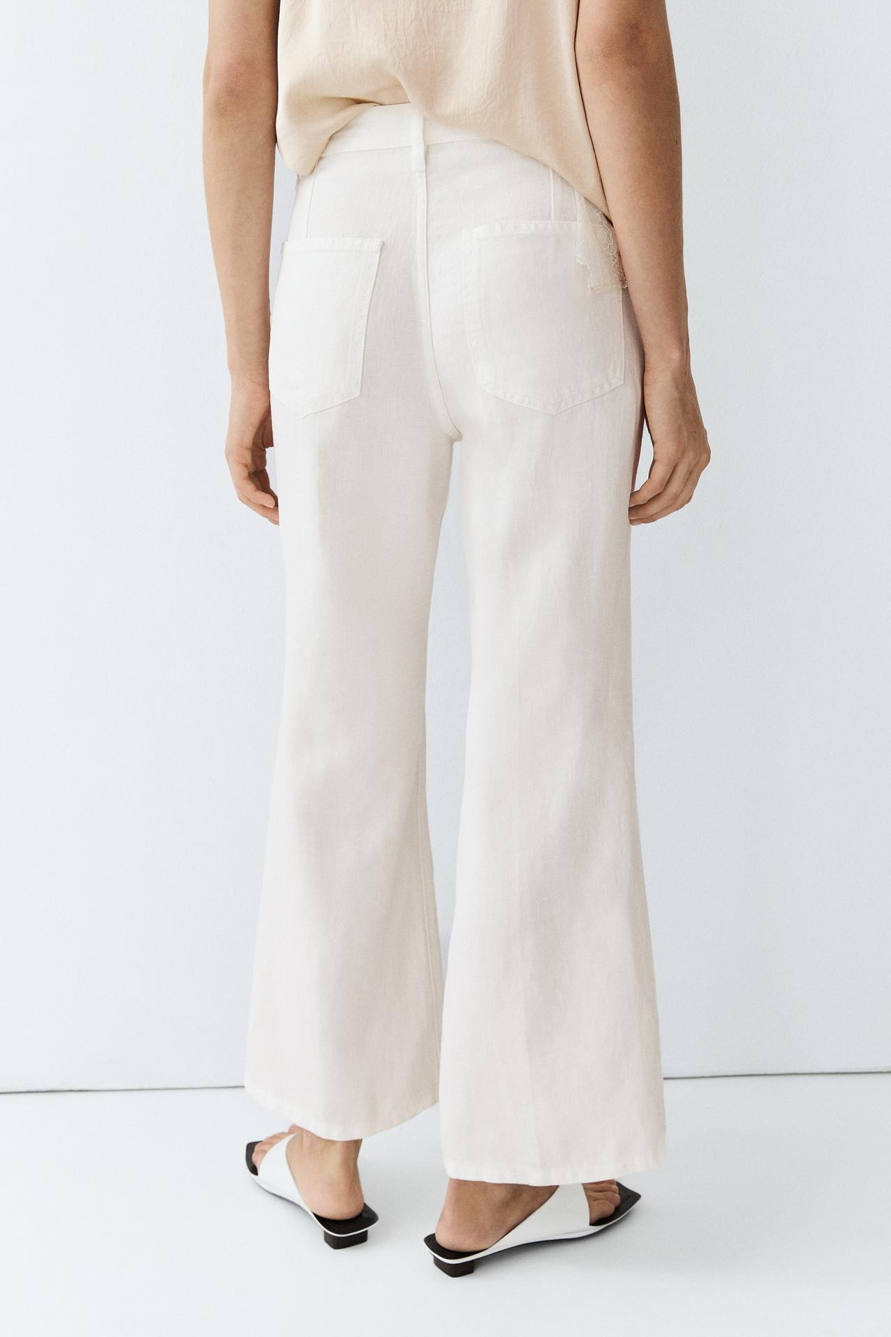 100% linen cropped flare fit pants — Off white