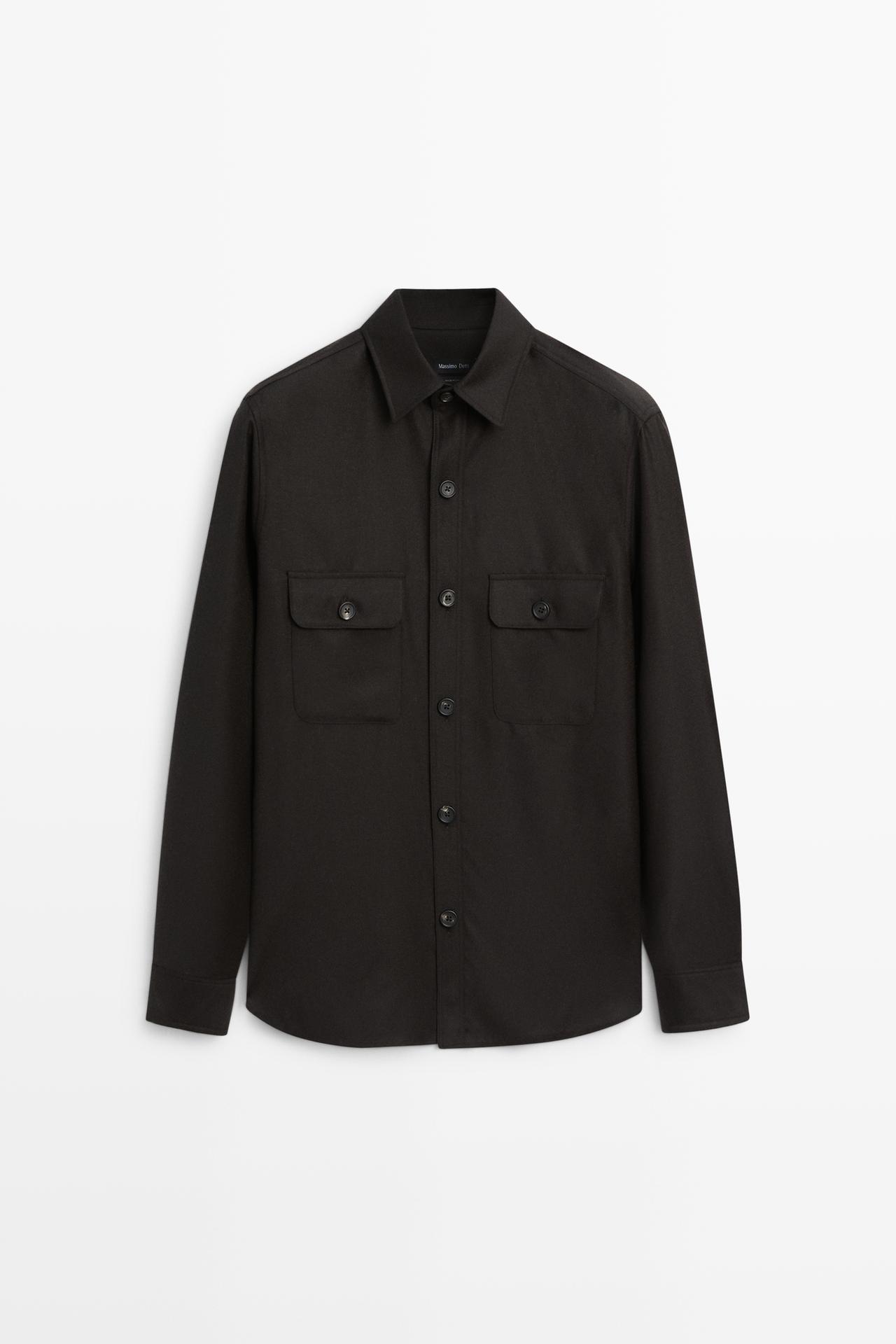 100% wool overshirt with pockets — BROWN