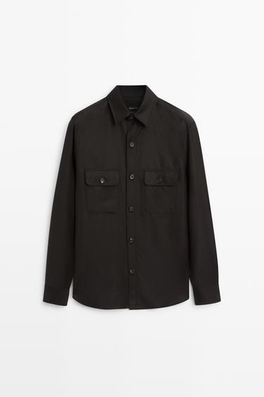 100% wool overshirt with pockets — BROWN 2