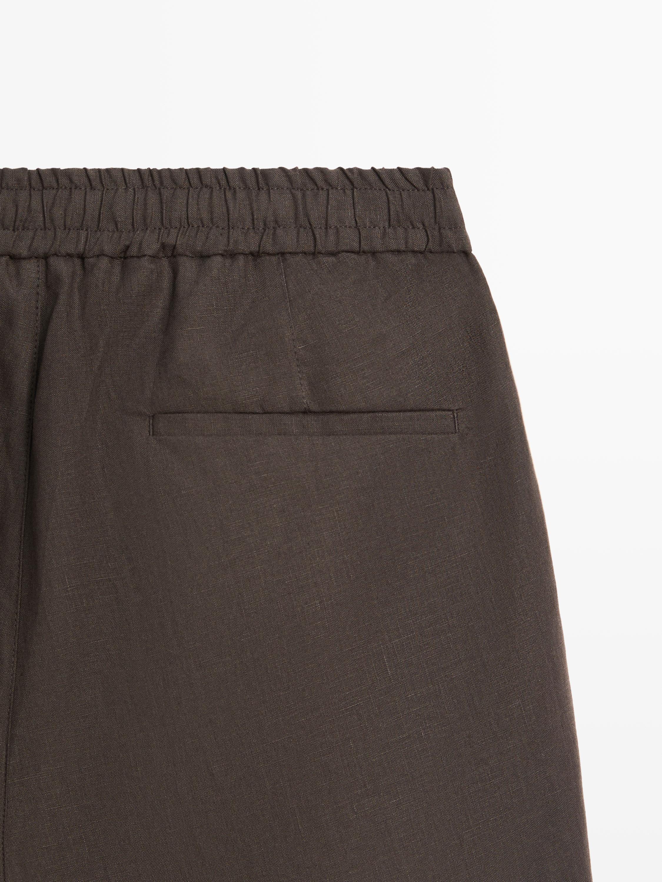 100% linen short Bermuda shorts — BROWN