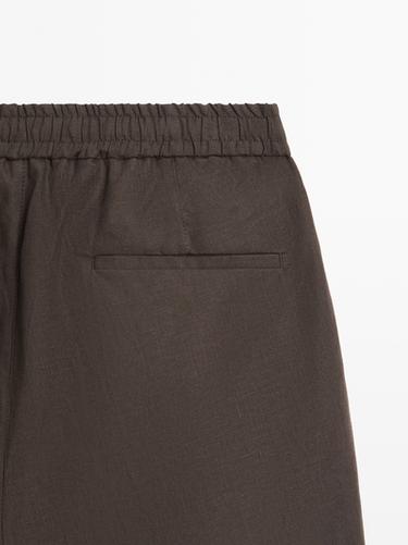 100% linen short Bermuda shorts — BROWN 7