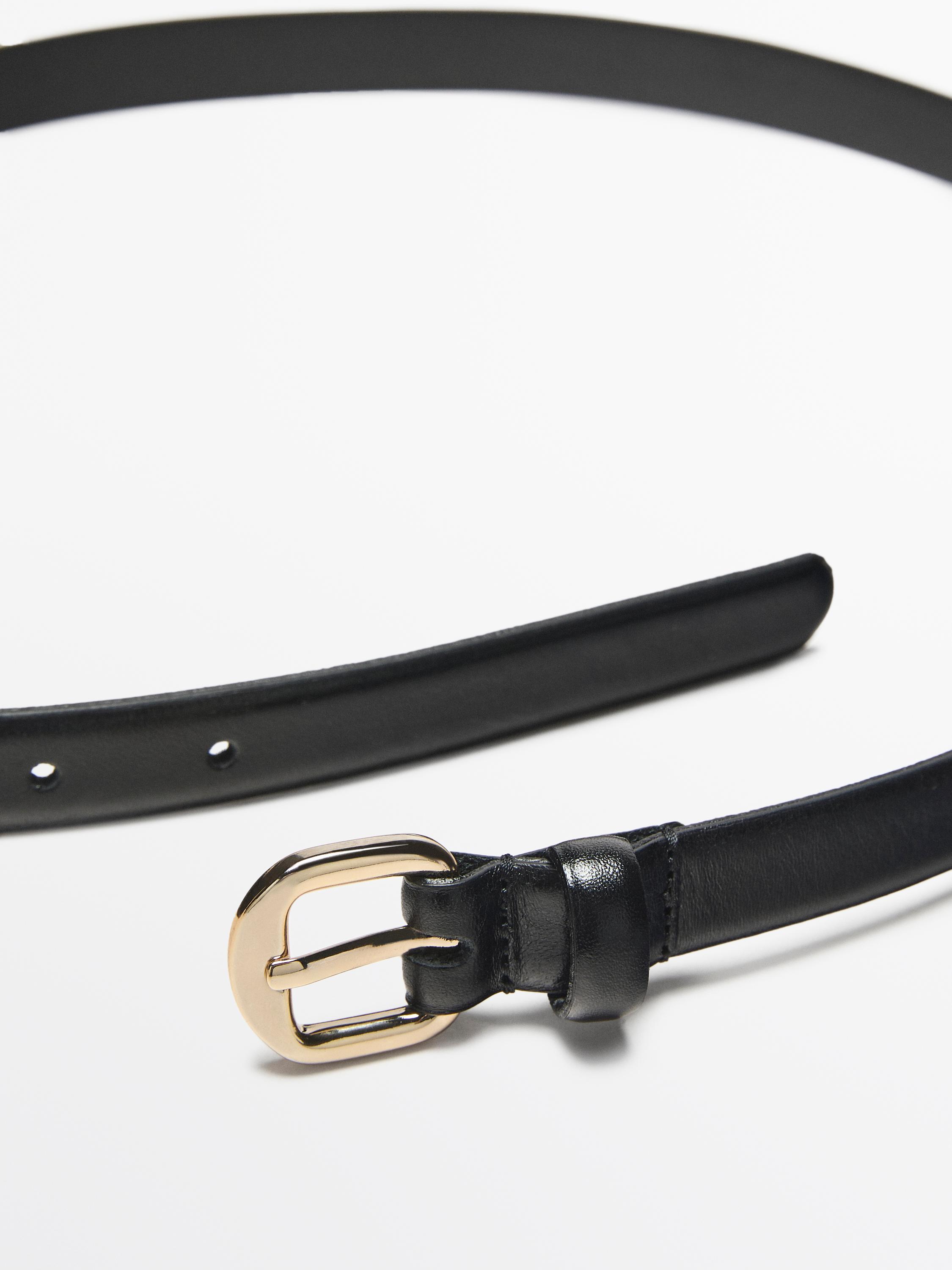 Leather belt with arched buckle — BLACK