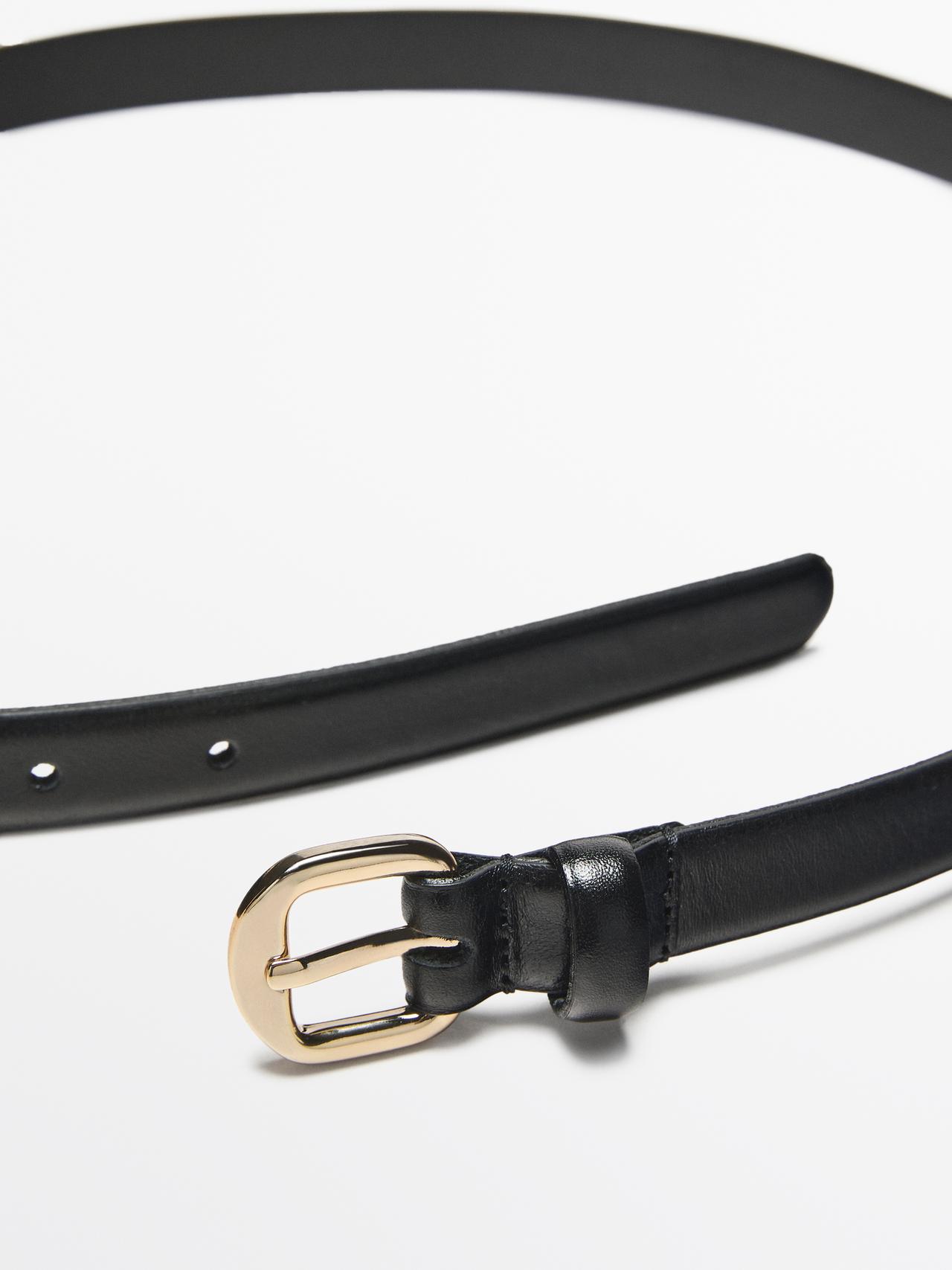 Leather belt with arched buckle — BLACK