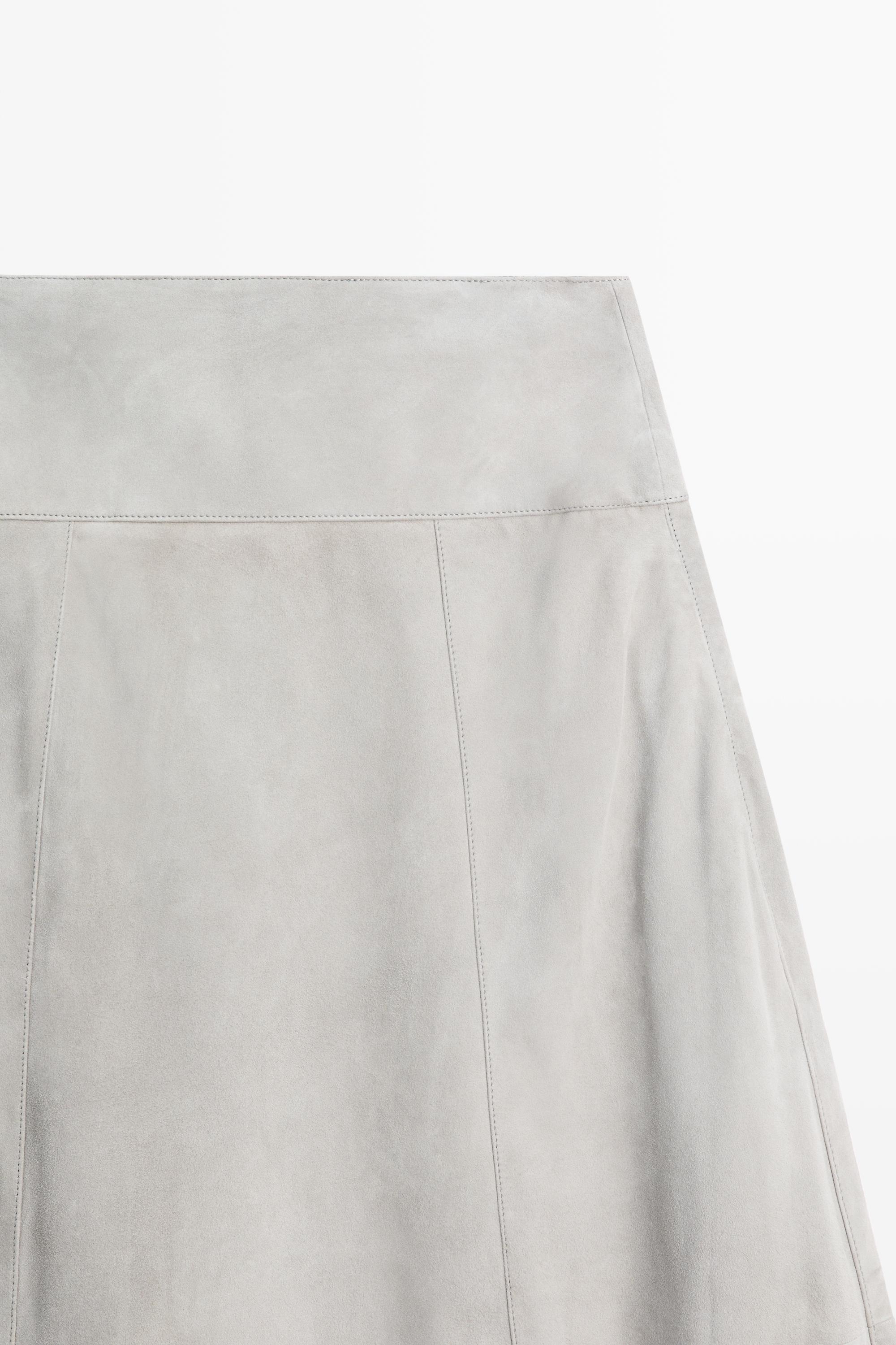 Suede flared midi skirt with sash — BLUISH GREY