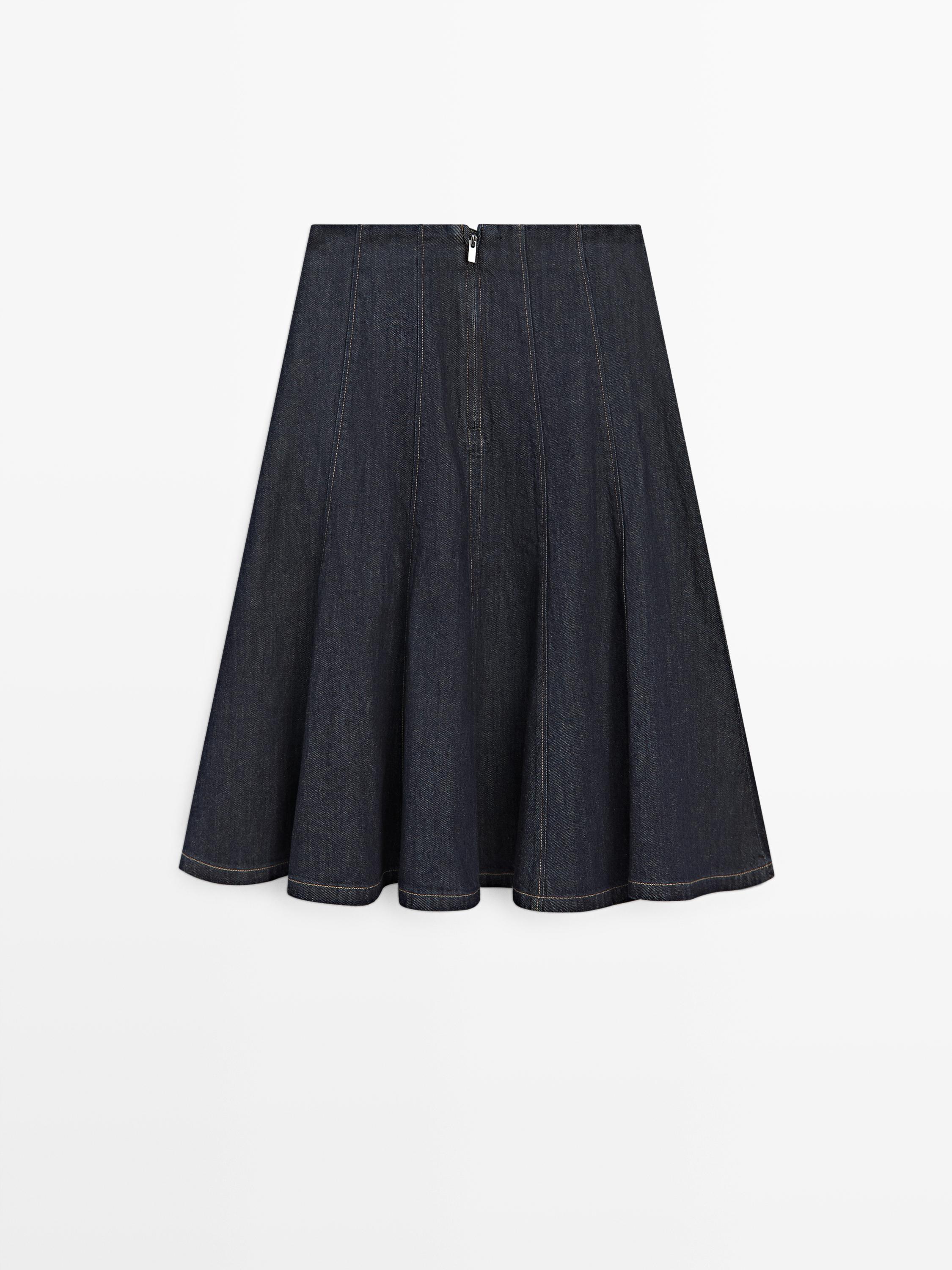 Denim godet midi skirt