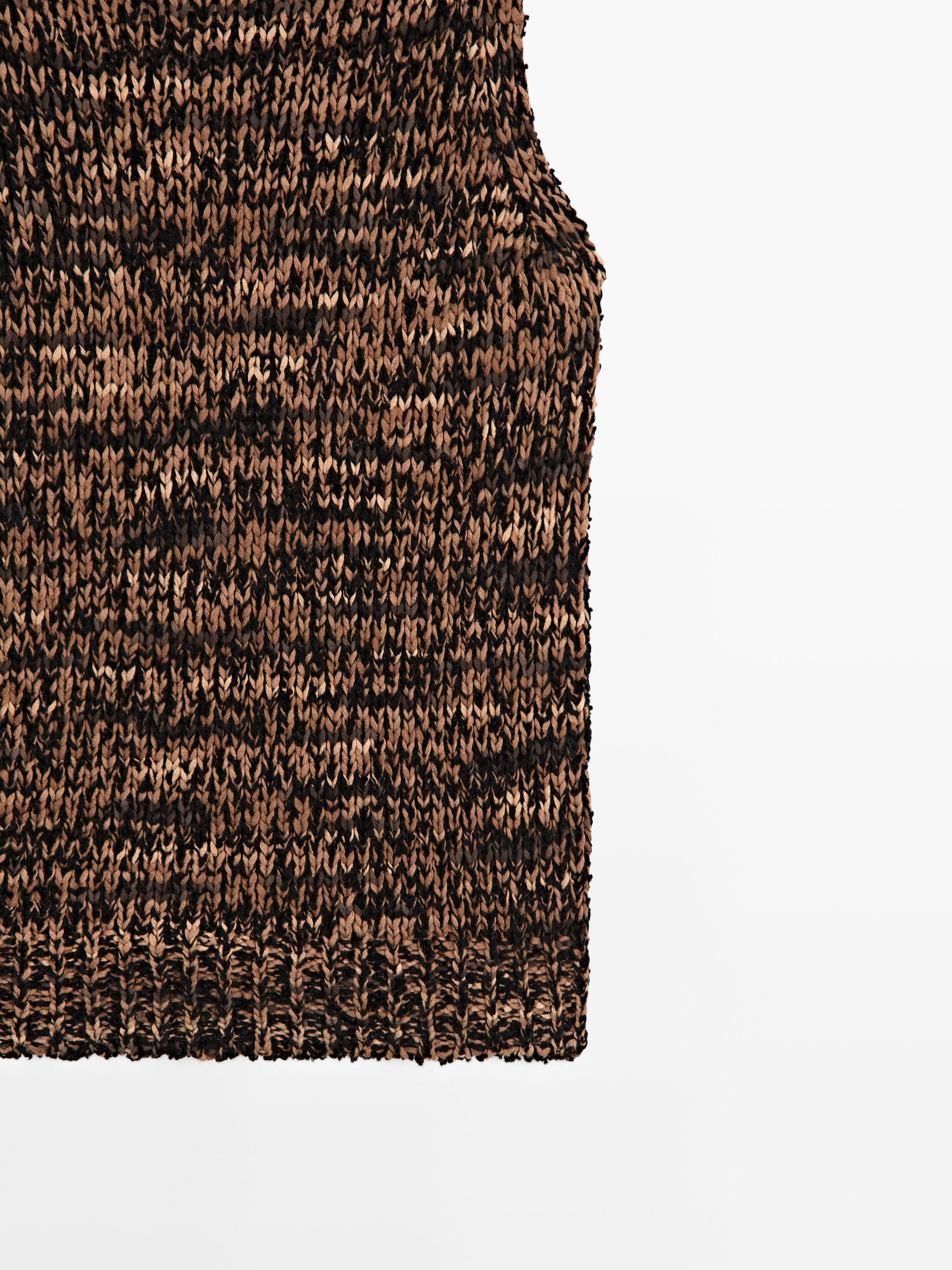 Flecked knit halter top — BROWN