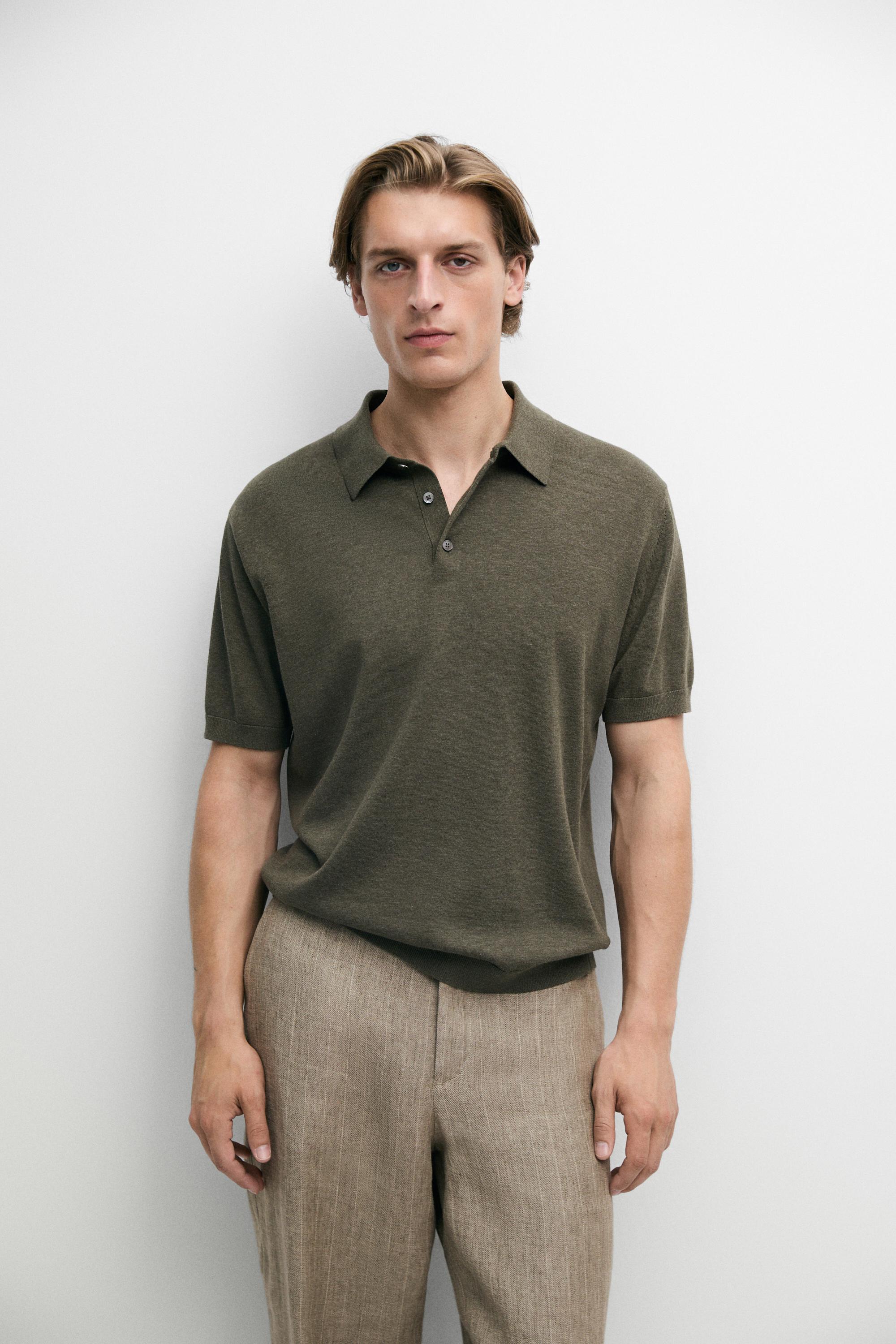 100% cotton knit polo shirt — GREEN MARL