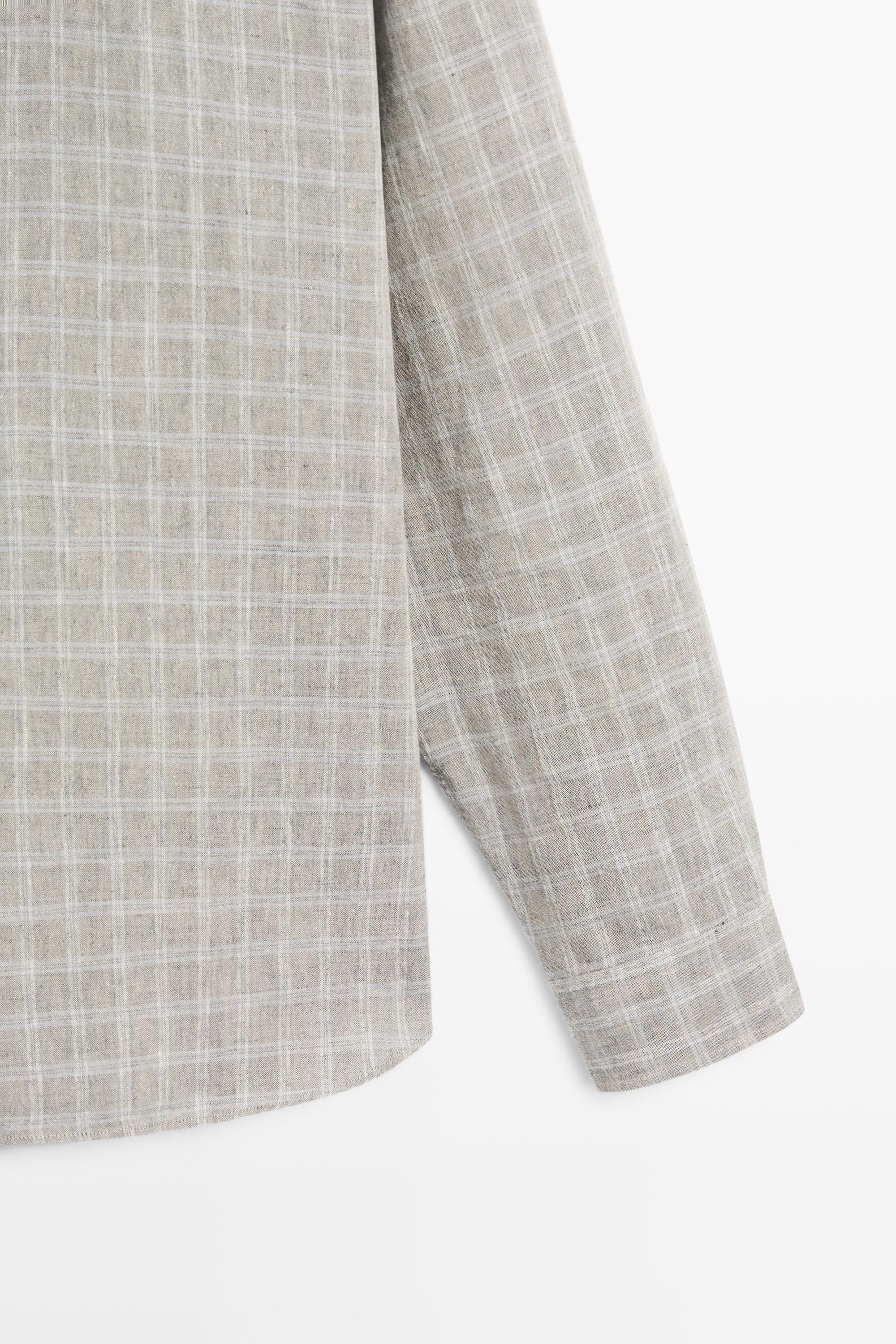 100% linen check shirt — GREY
