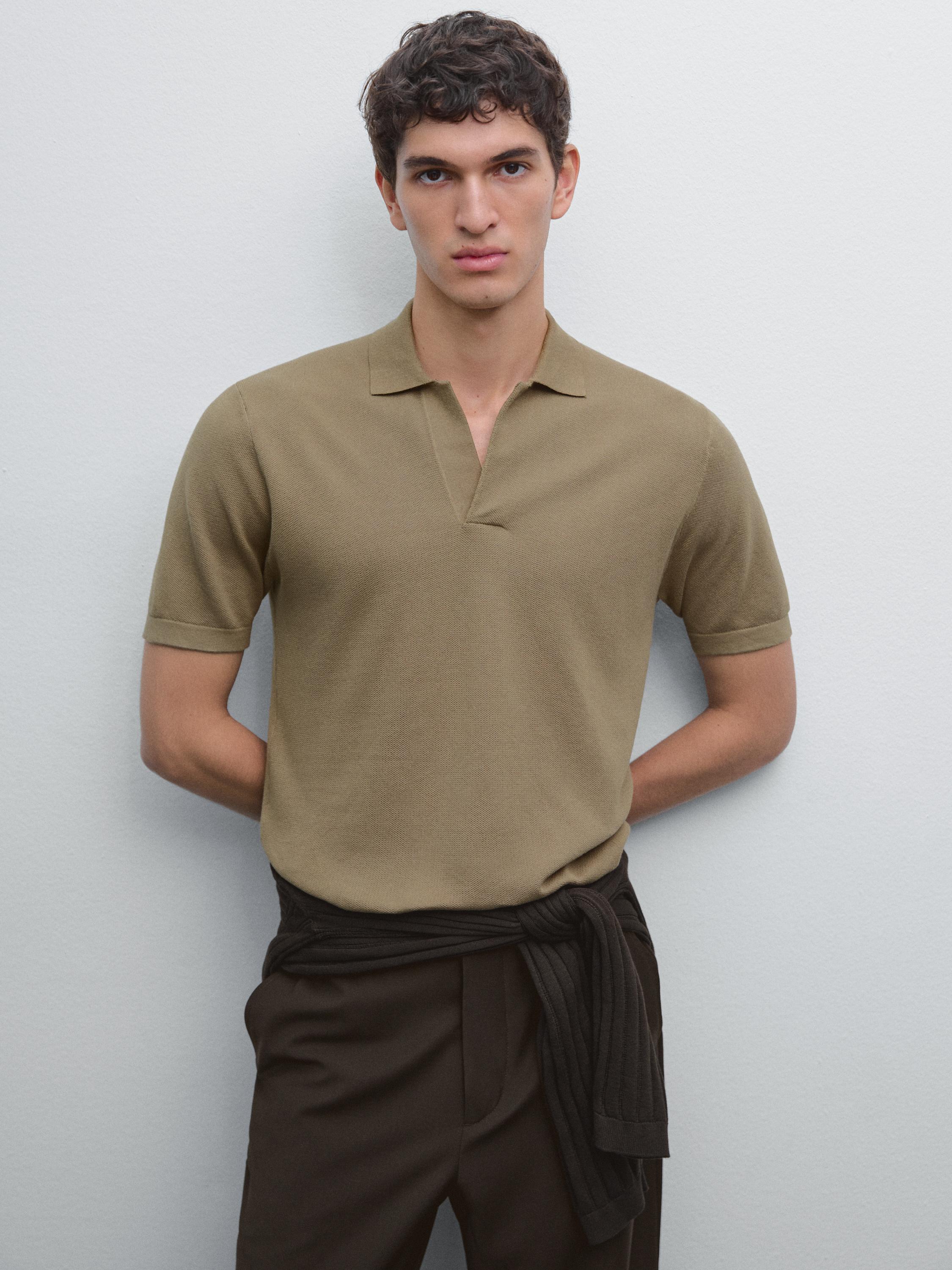 Knit V-neck polo shirt