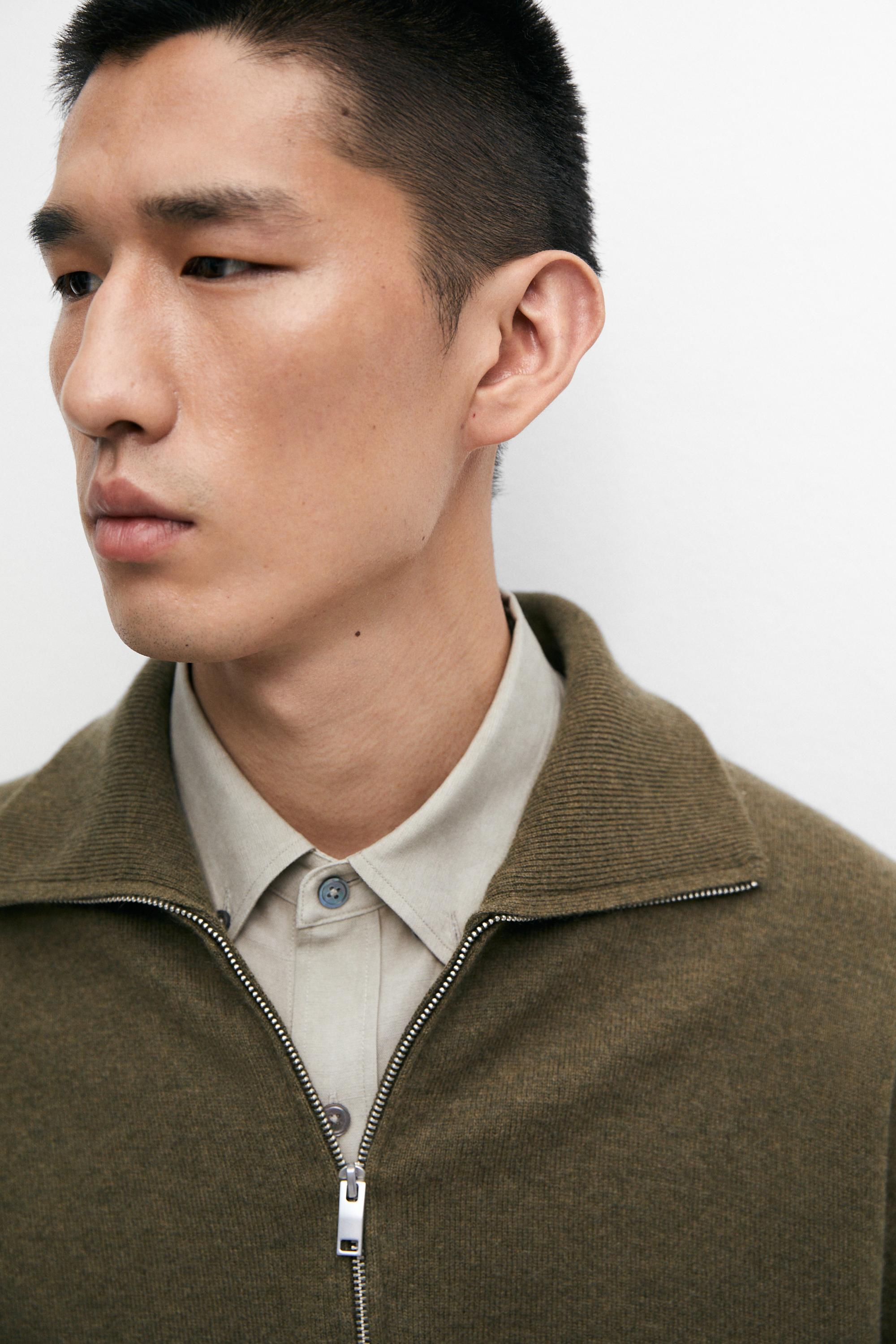 Mock neck zip-up knit sweater — Sea green