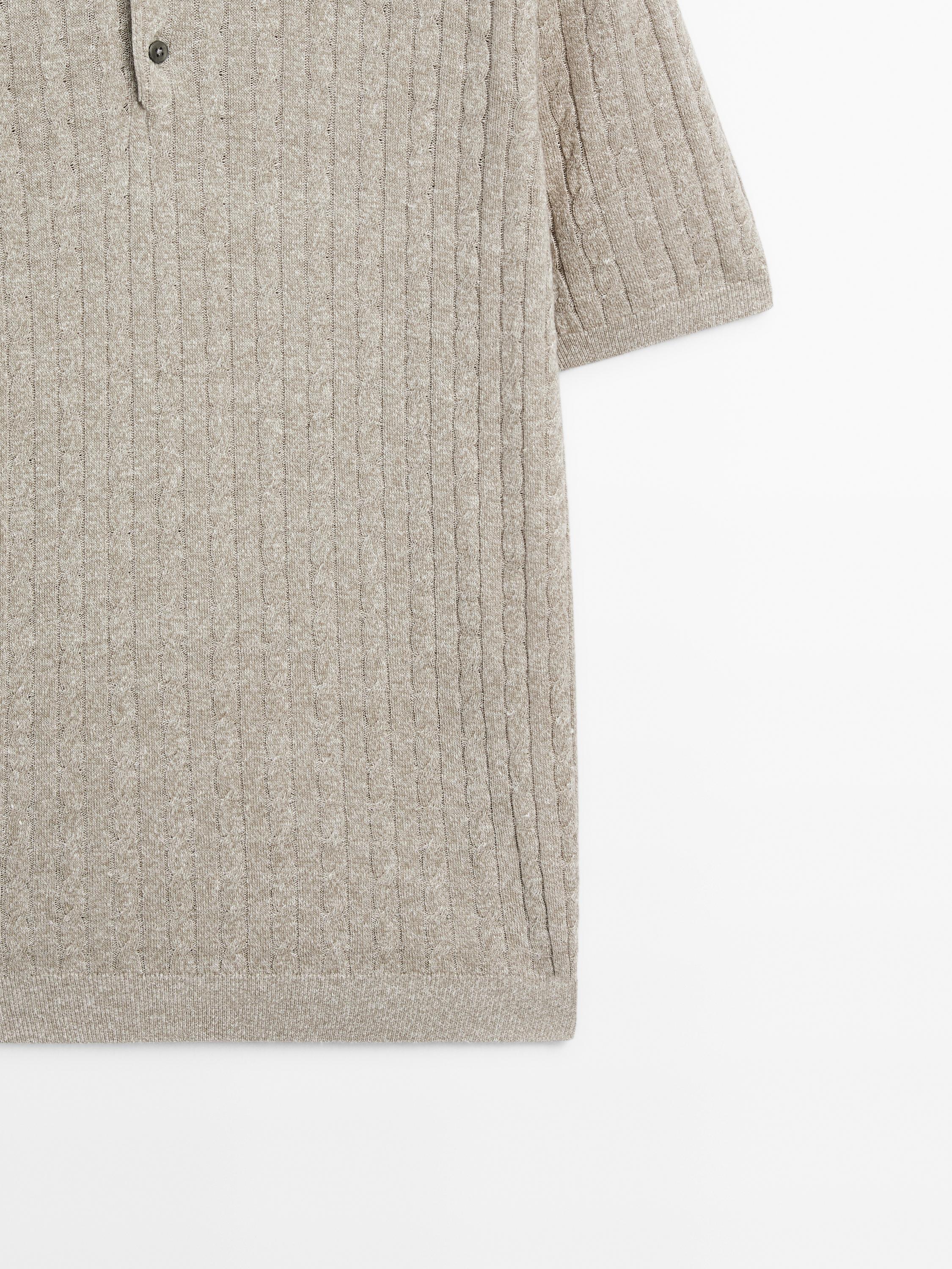 Cotton and linen blend knit polo sweater