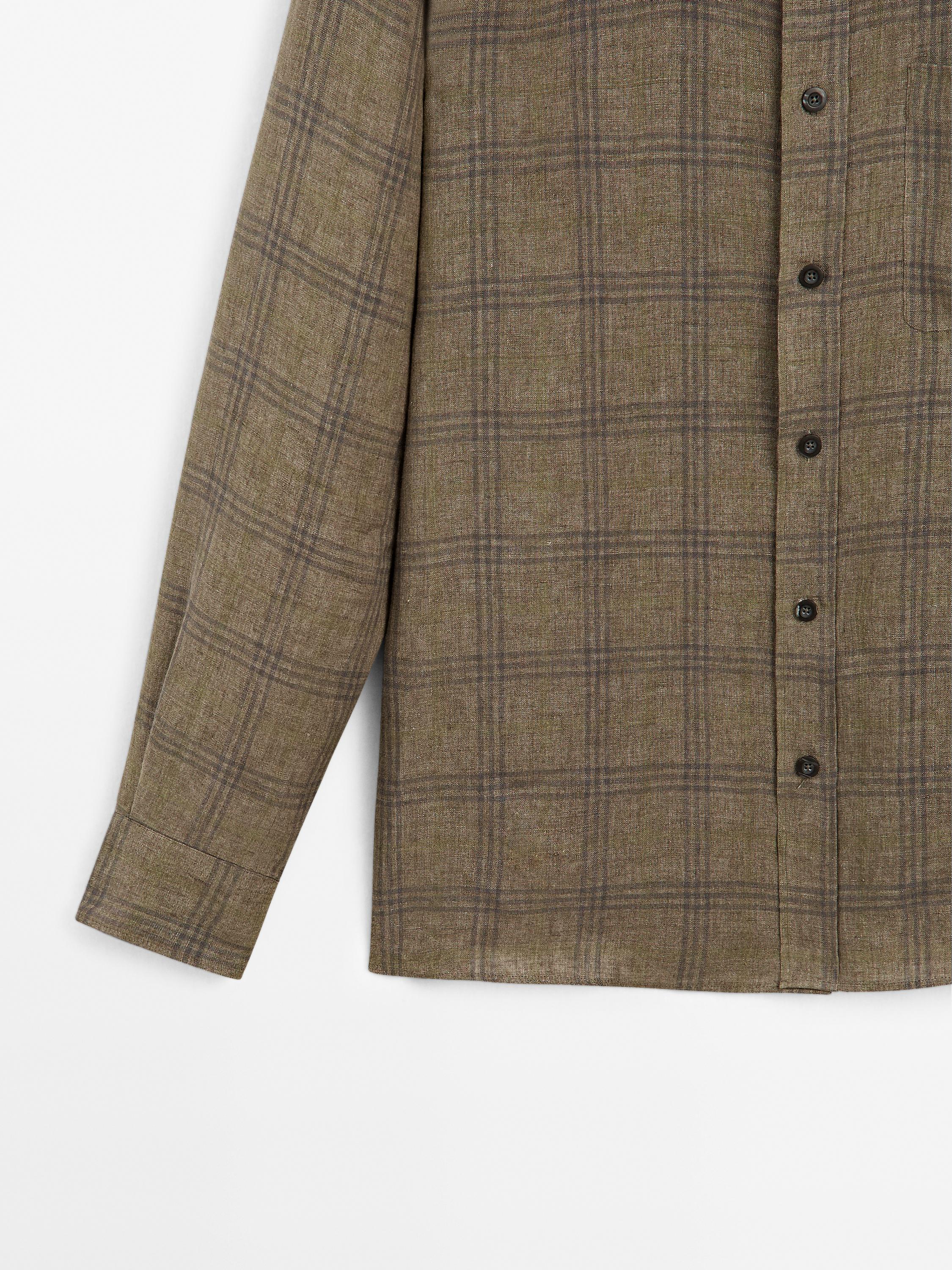 قميص كتان بقصة عادية ومربعات