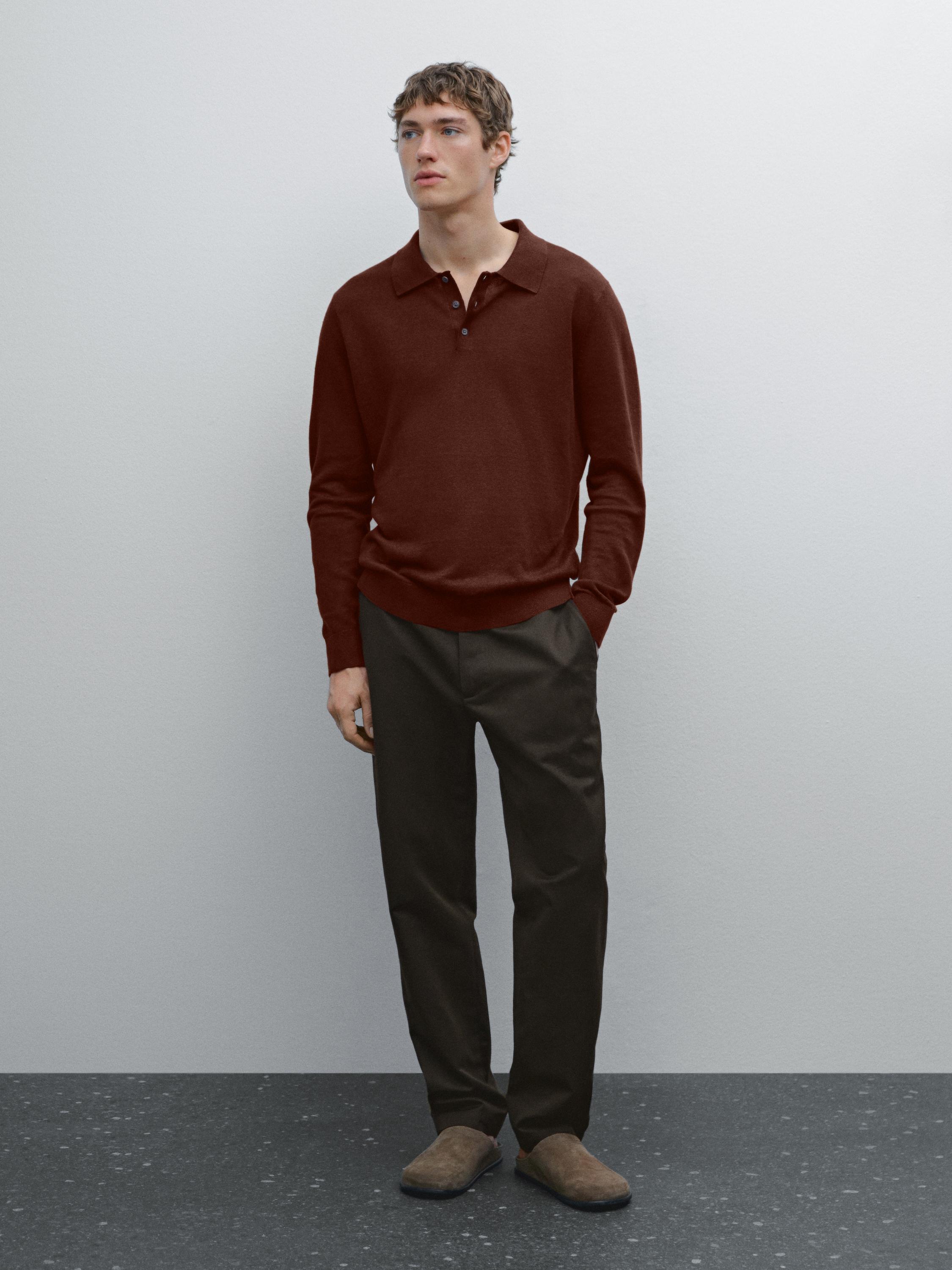 Linen polo collar knit sweater