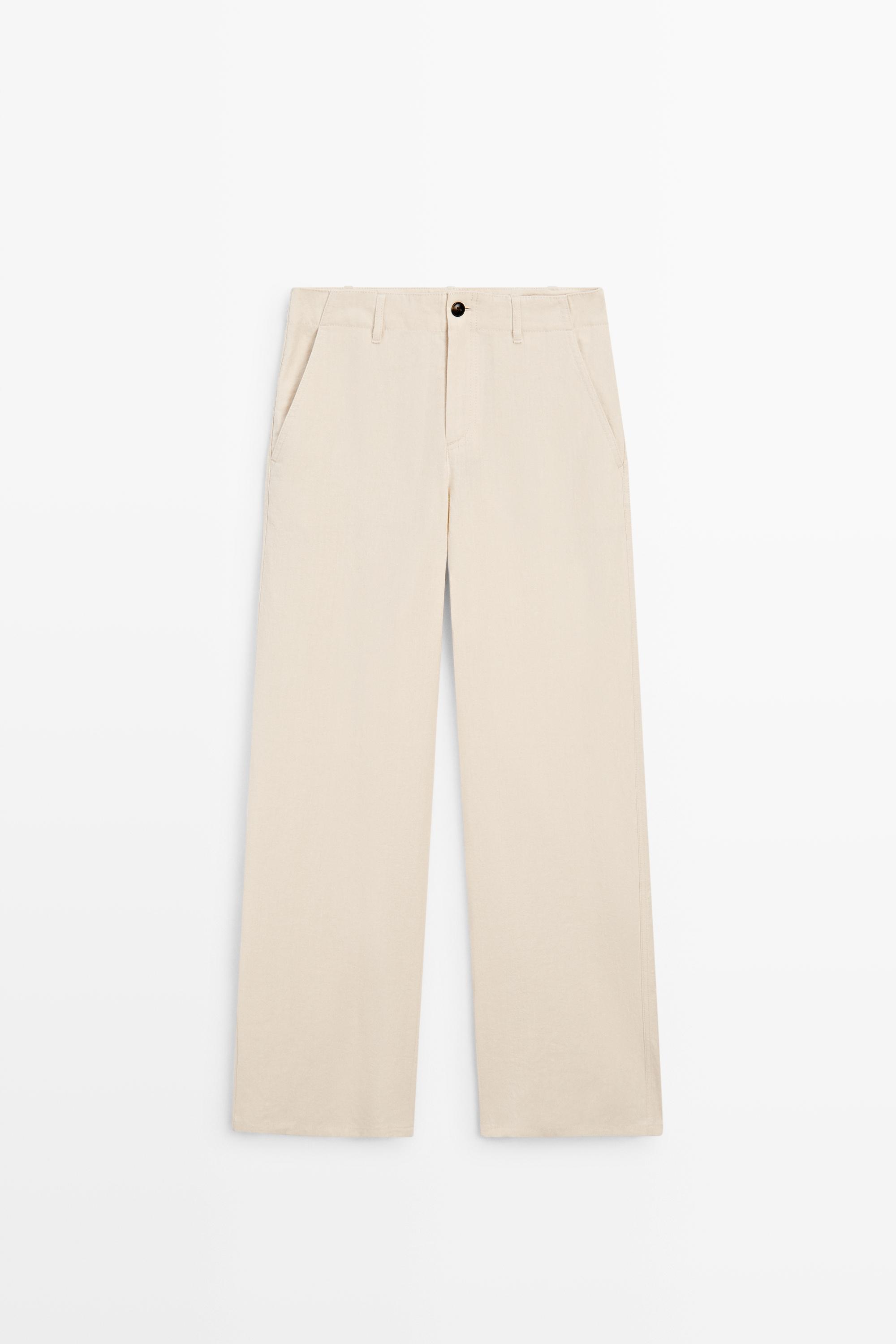 Linen blend relaxed fit pants — OCHRE MARL