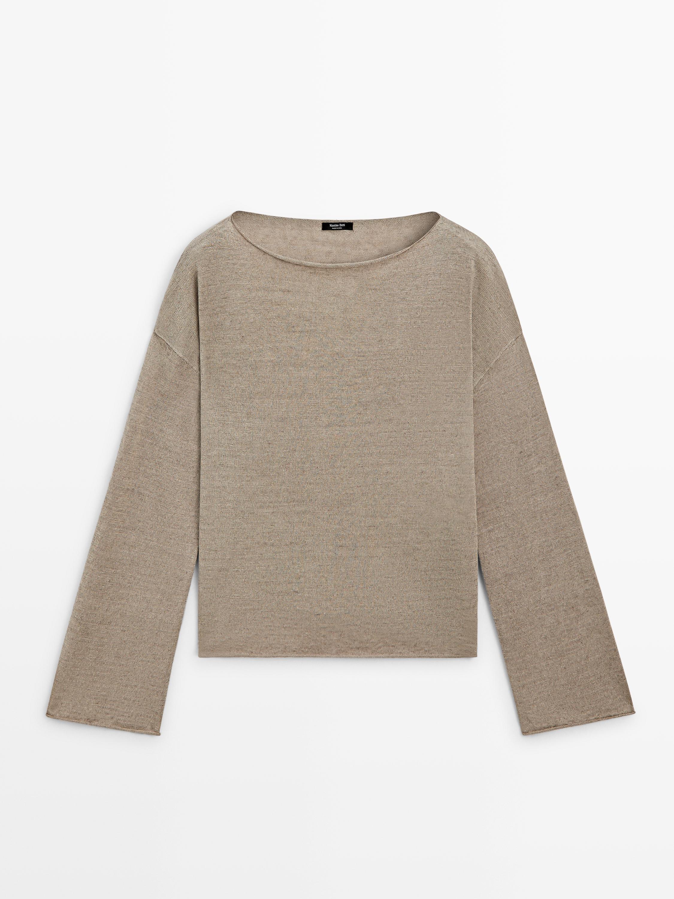 Strickpullover aus 100 % Leinen mit Bateau-Ausschnitt
