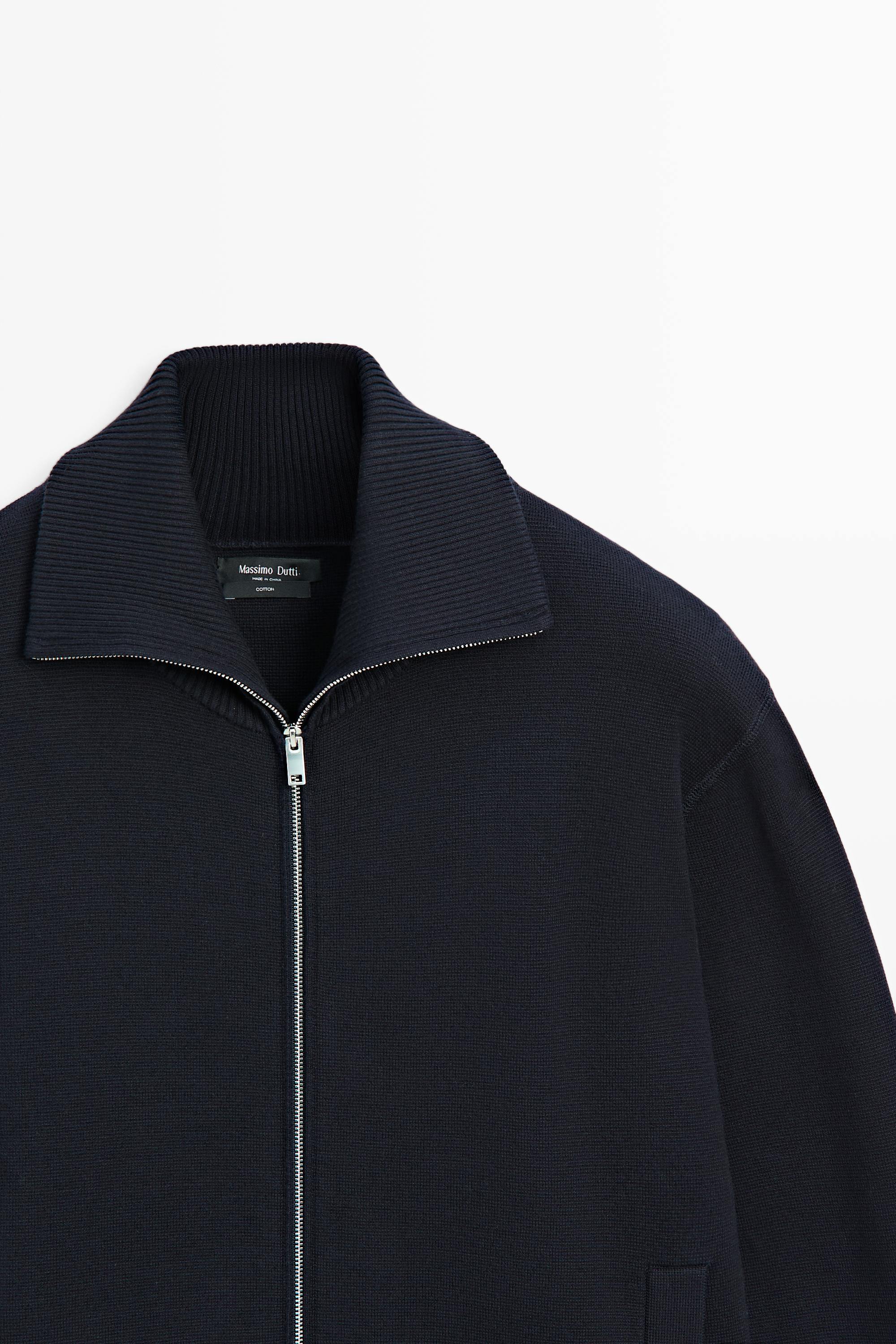 100% cotton zip-up knit cardigan