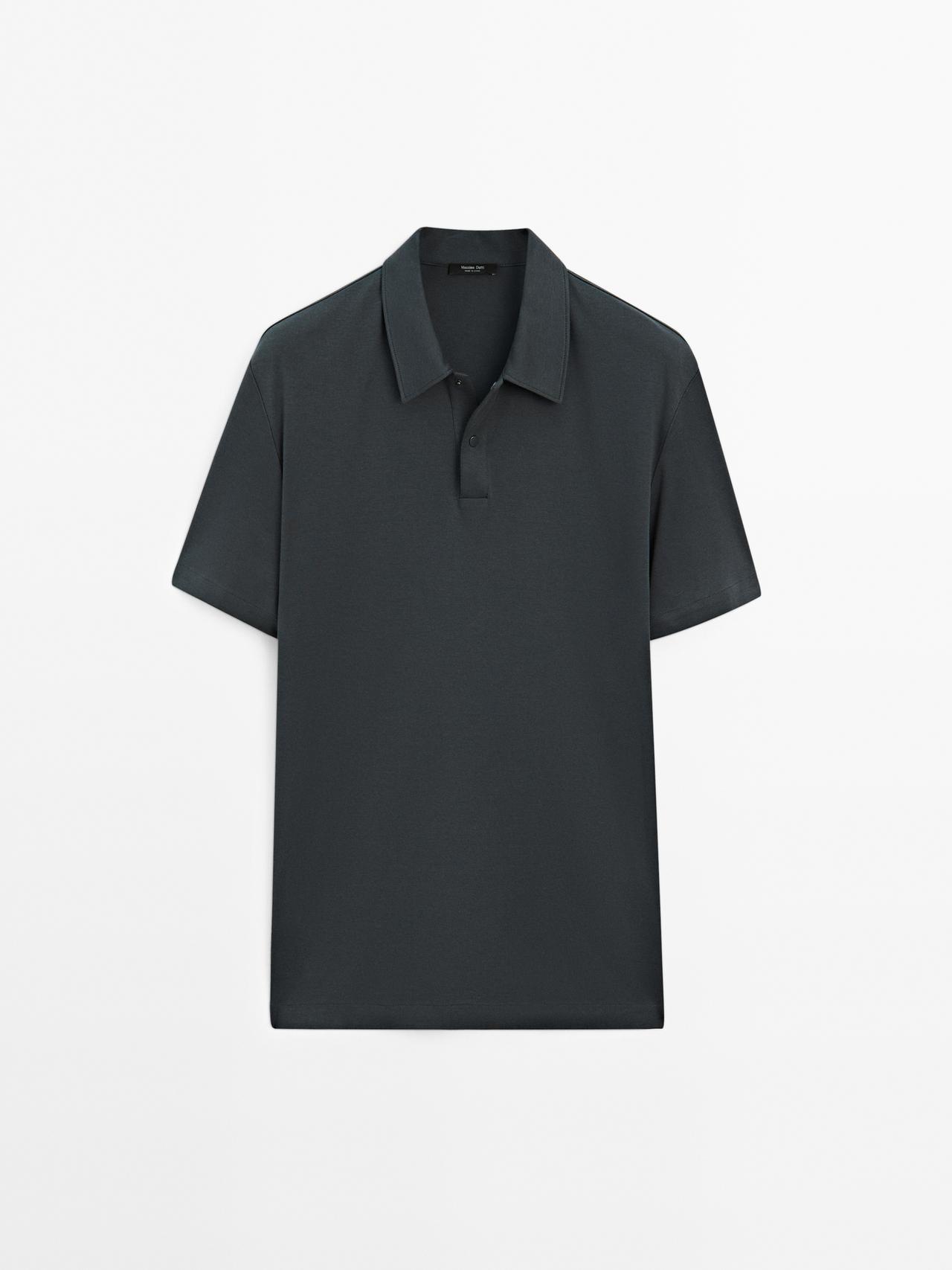 Massimo Dutti - Herre - Kortærmet Poloshirt Med Trykknapstolpe - Petroleumsblå - Xxl