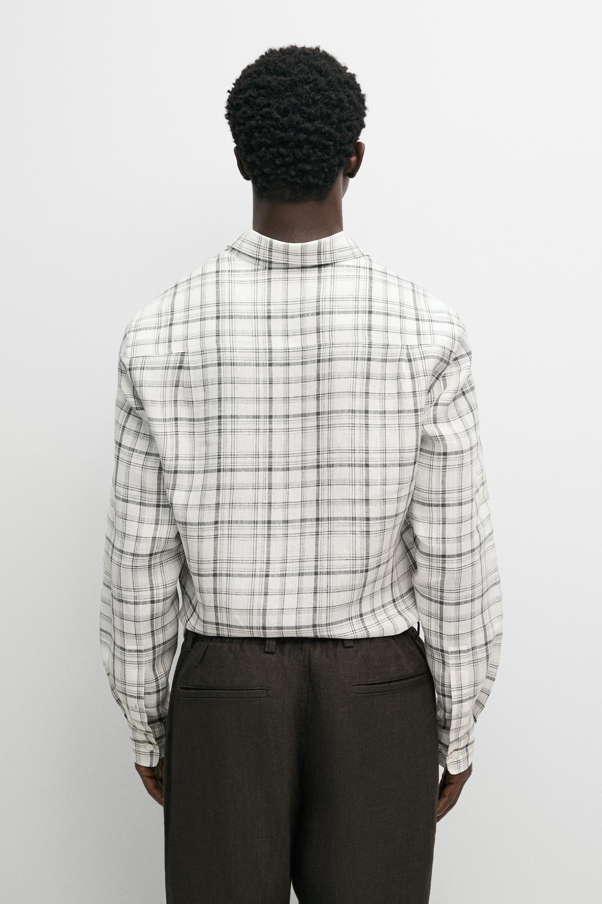 100% linen check shirt — CREAM