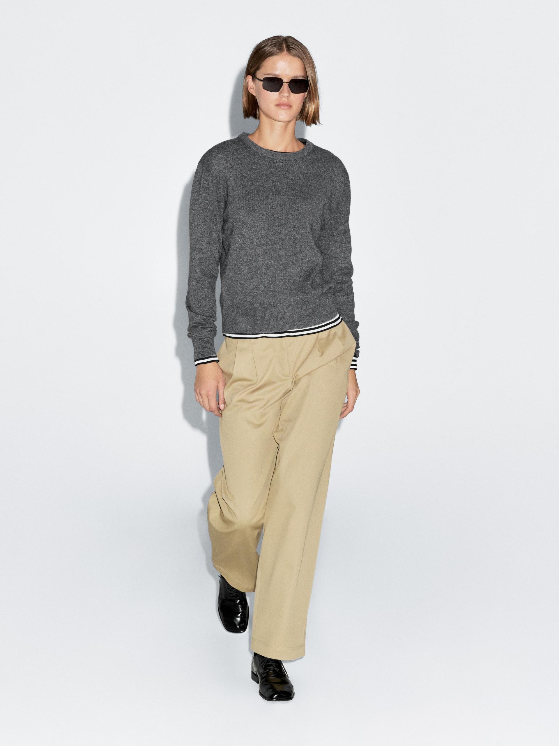 Maglia Con Collo Rotondo In Misto Lana - Grigio Medio - Xl - Massimo Dutti - Femminile