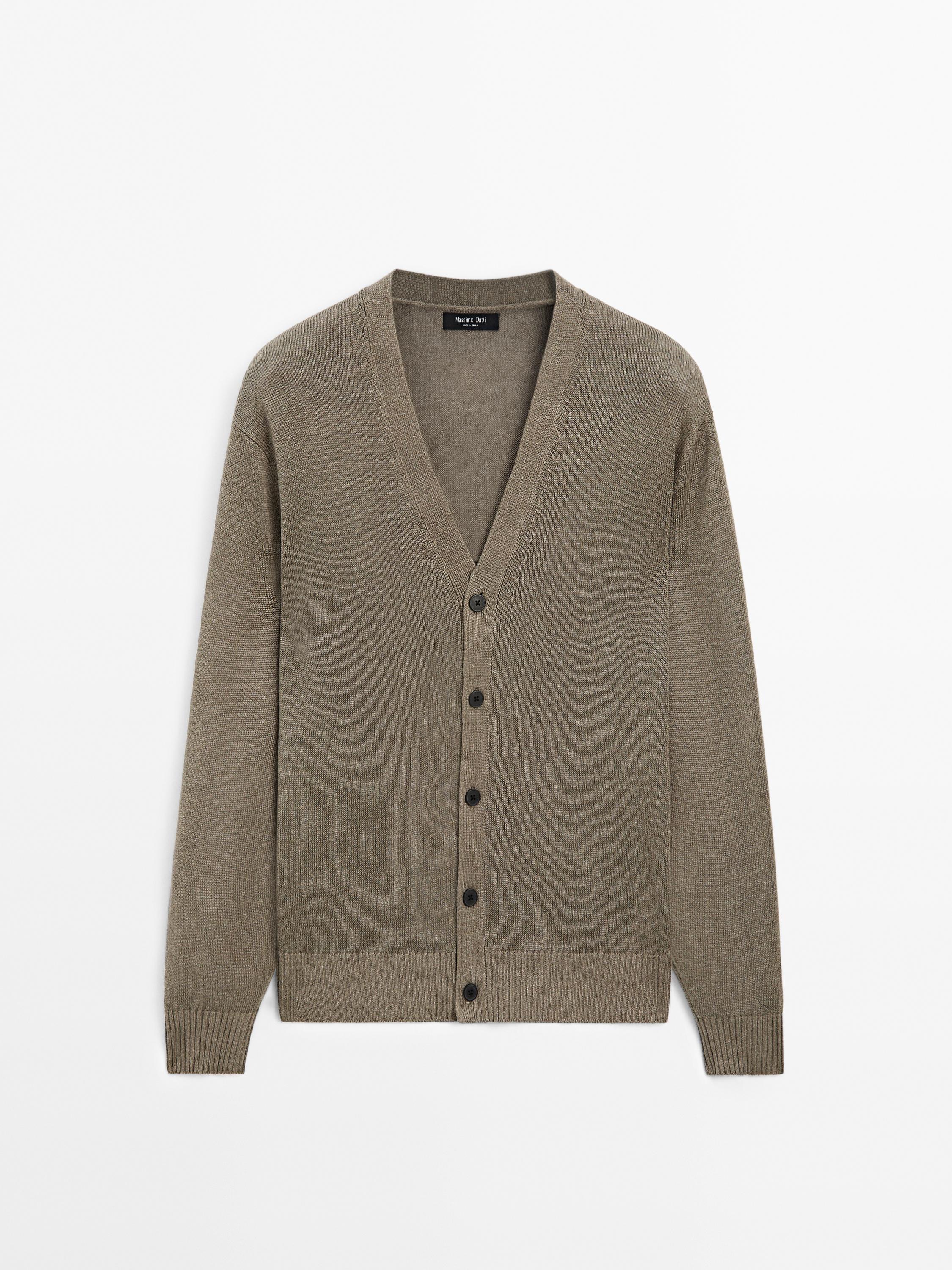 Strikket cardigan i hørblanding
