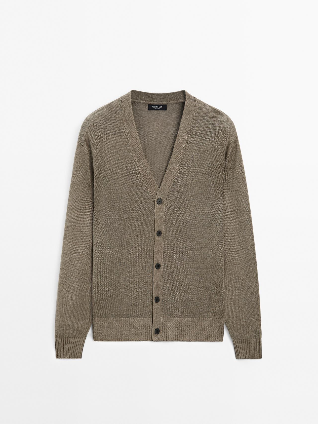 Massimo Dutti - Heren - Linen Blend Knit Cardigan - Molbruin - M
