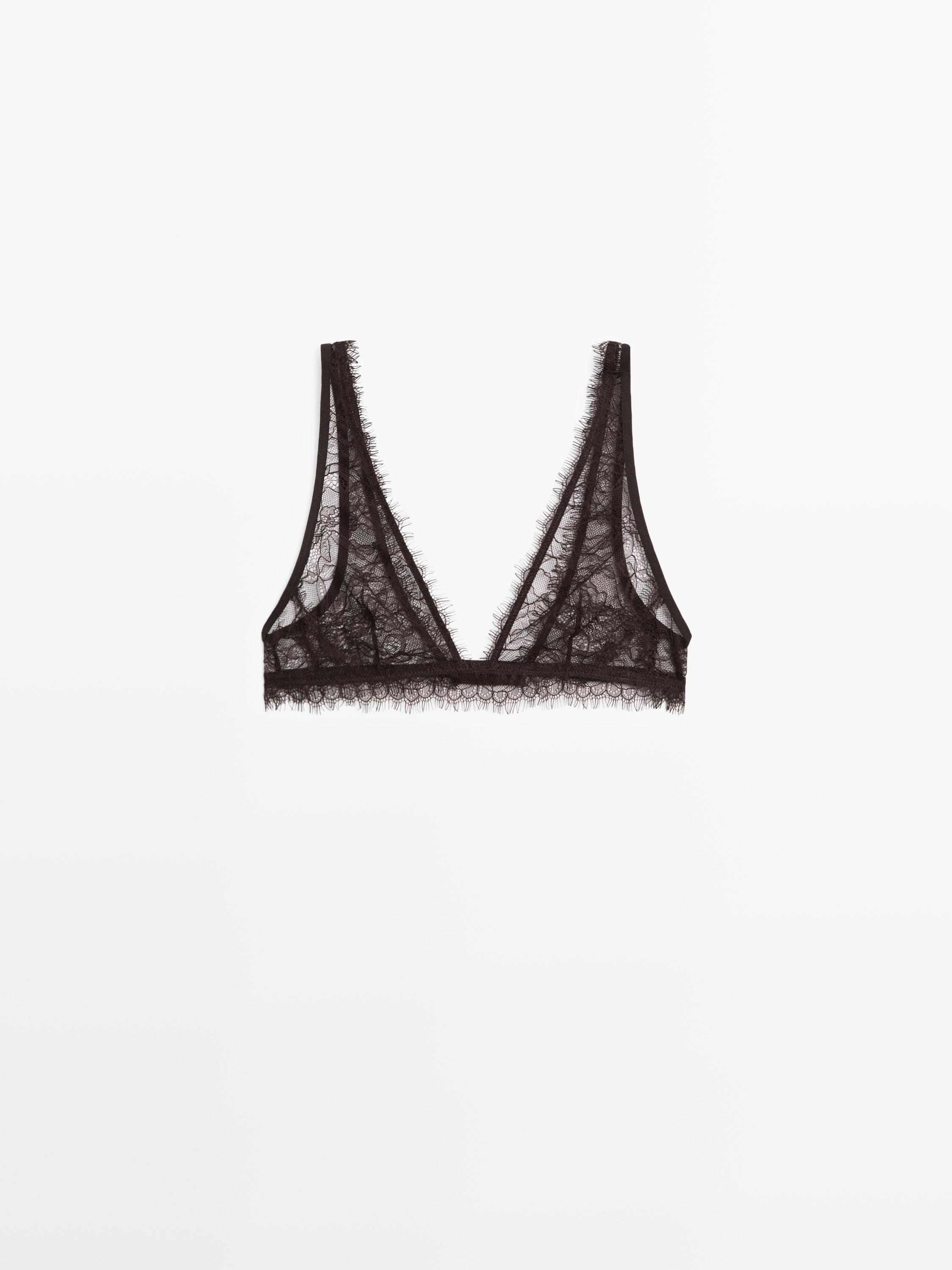 Lace bralette with floral detail — BROWN
