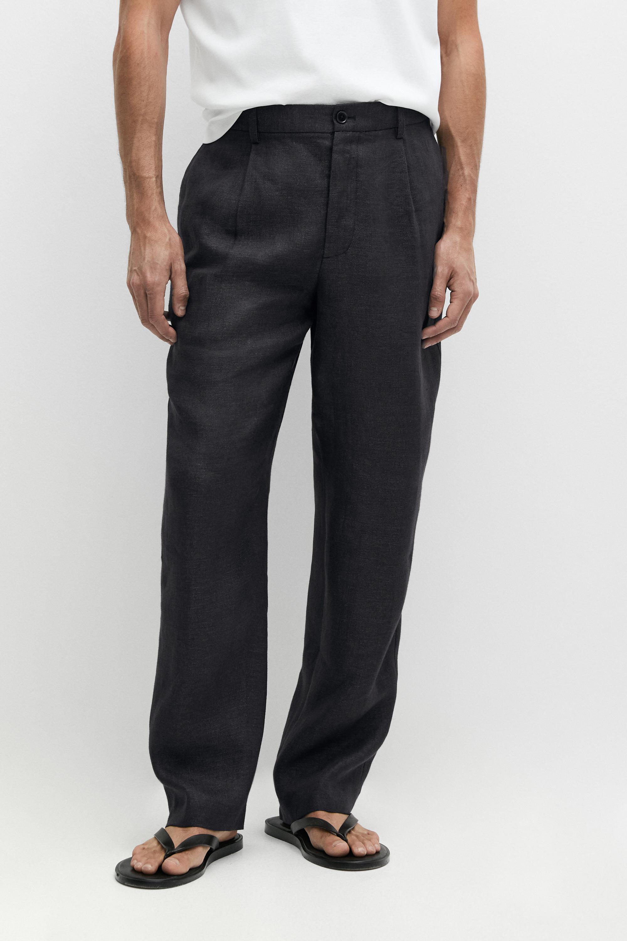 100% linen total look melange trousers — INK BLUE