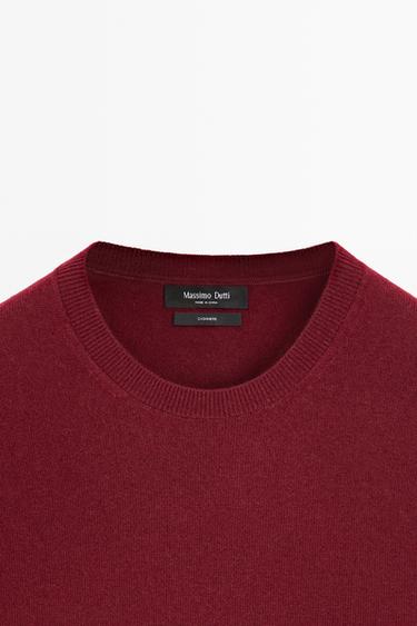 Knit 100% cashmere round neck sweater — DARK PINK 9