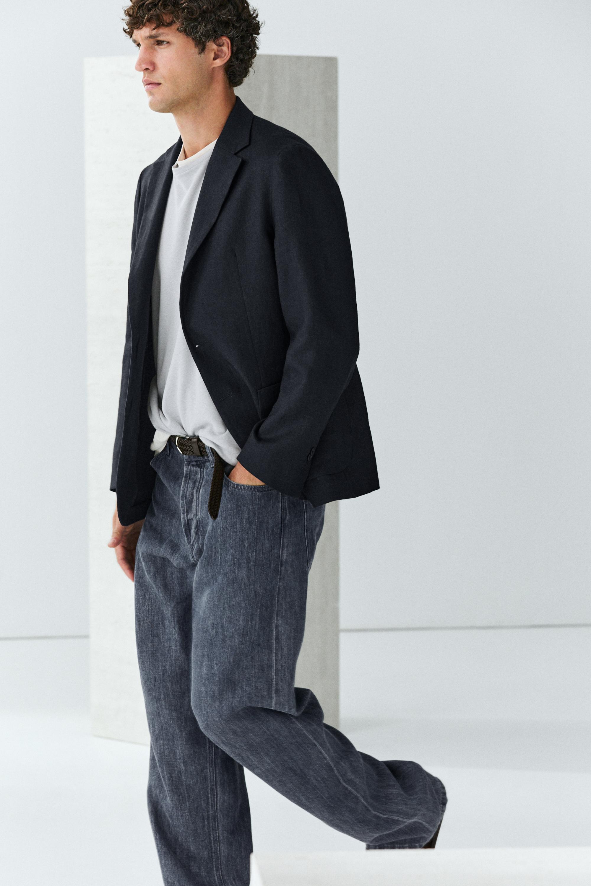 100% linen suit blazer — NAVY BLUE