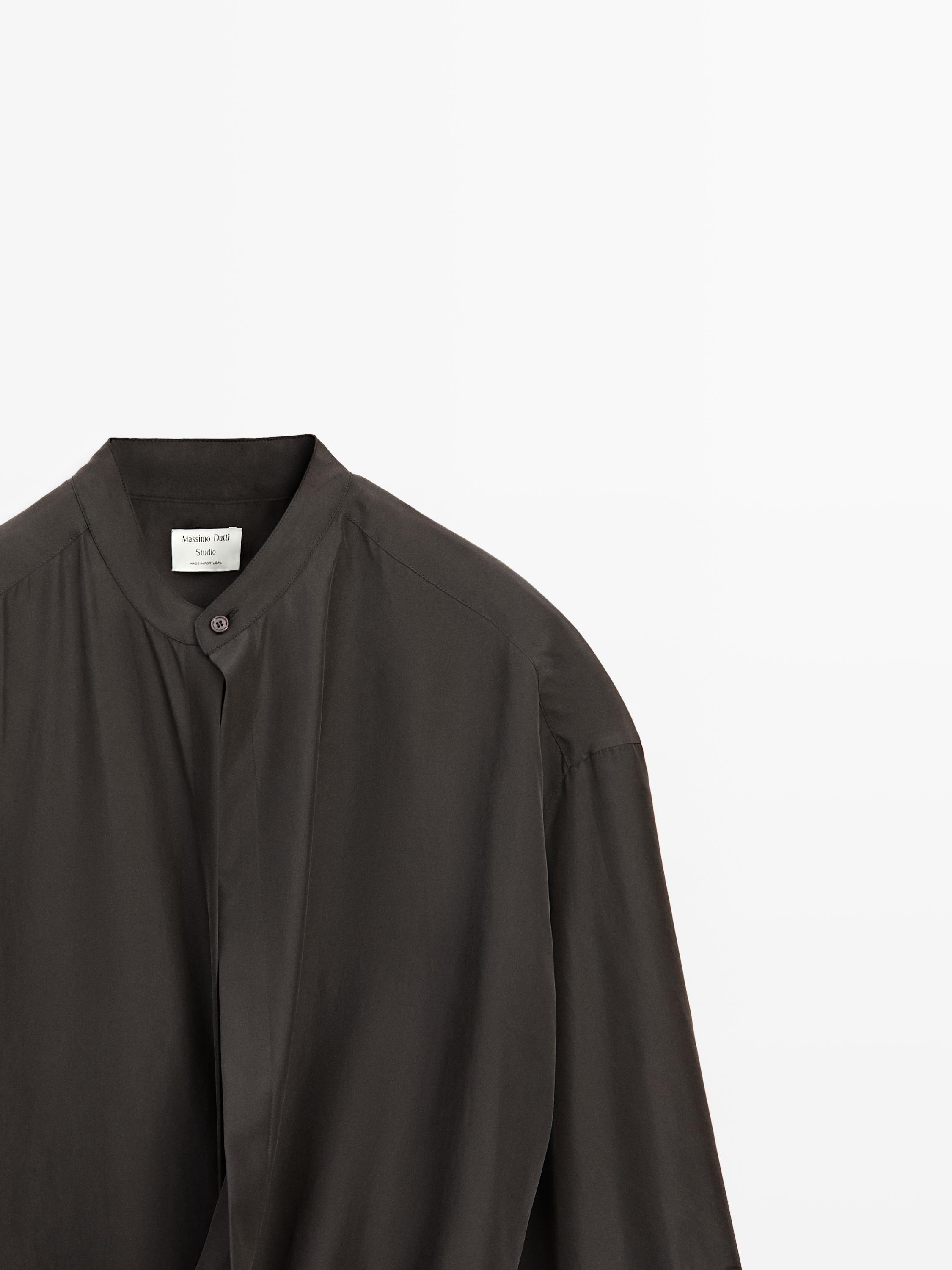 100% silk midi dress with fastening detail - STUDIO — DARK KHAKI
