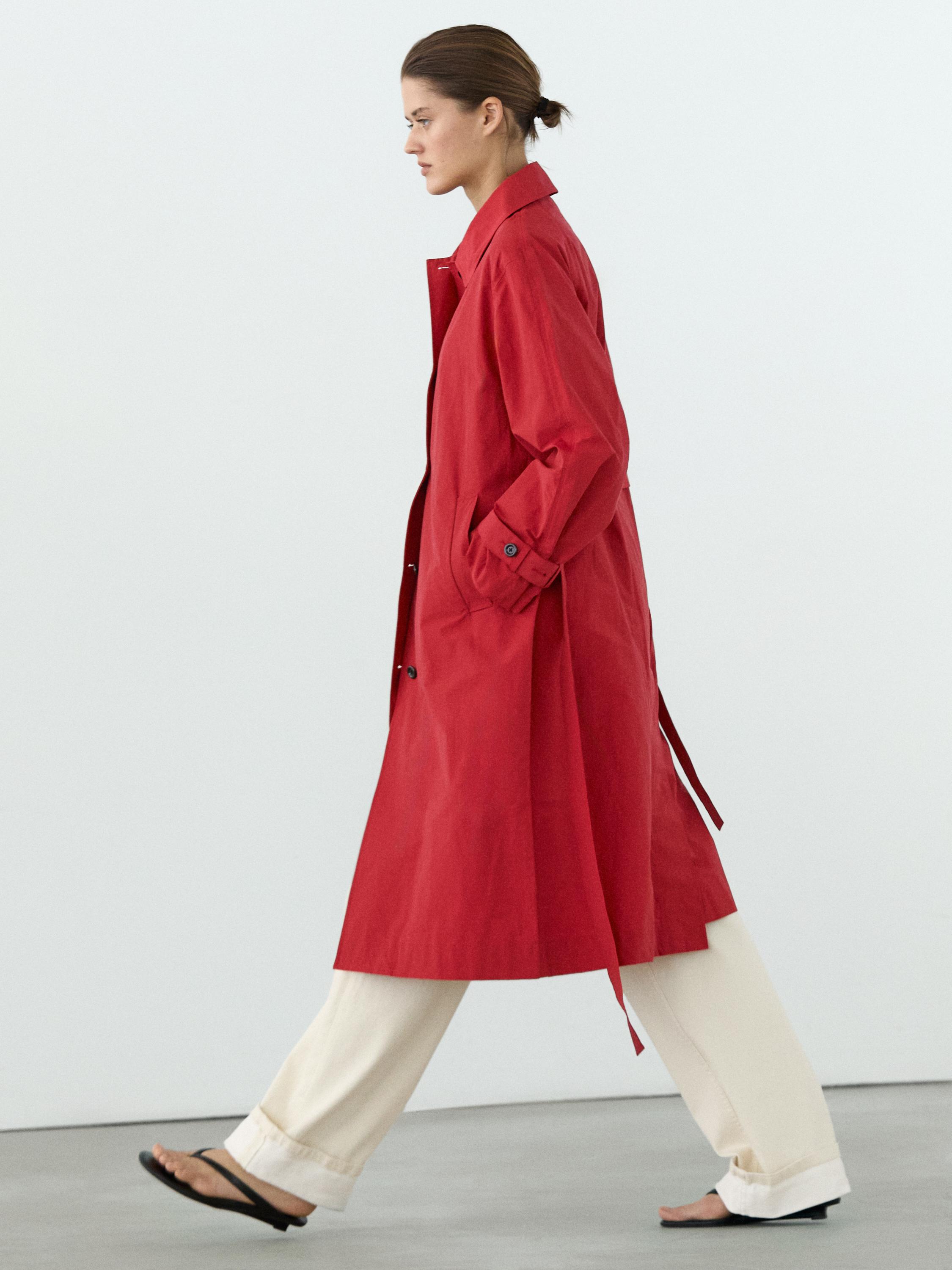 Technical cotton trench coat — RED
