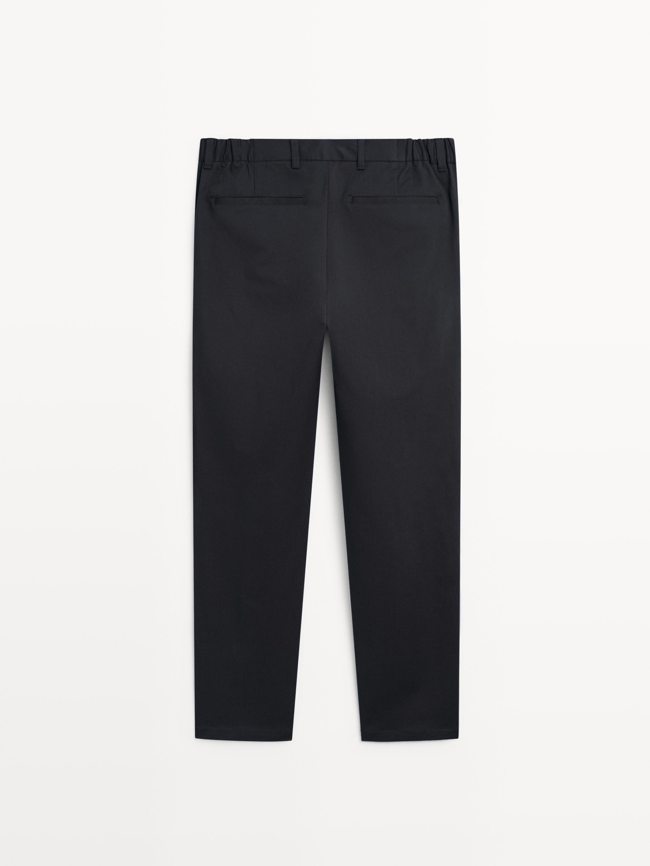 Cotton blend tapered fit trousers