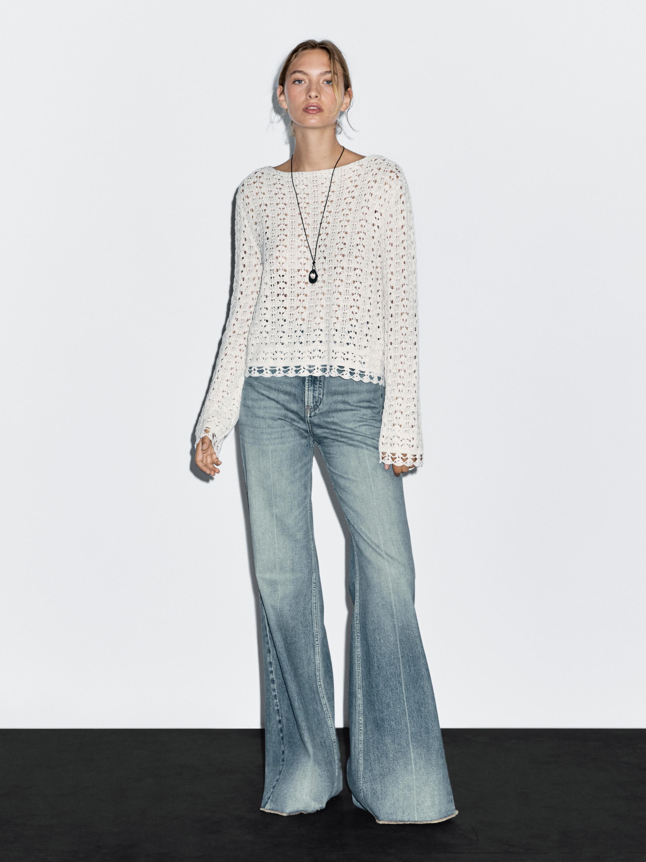 Jeans flare fit tiro alto algodón · Azul Claro · Pantalón