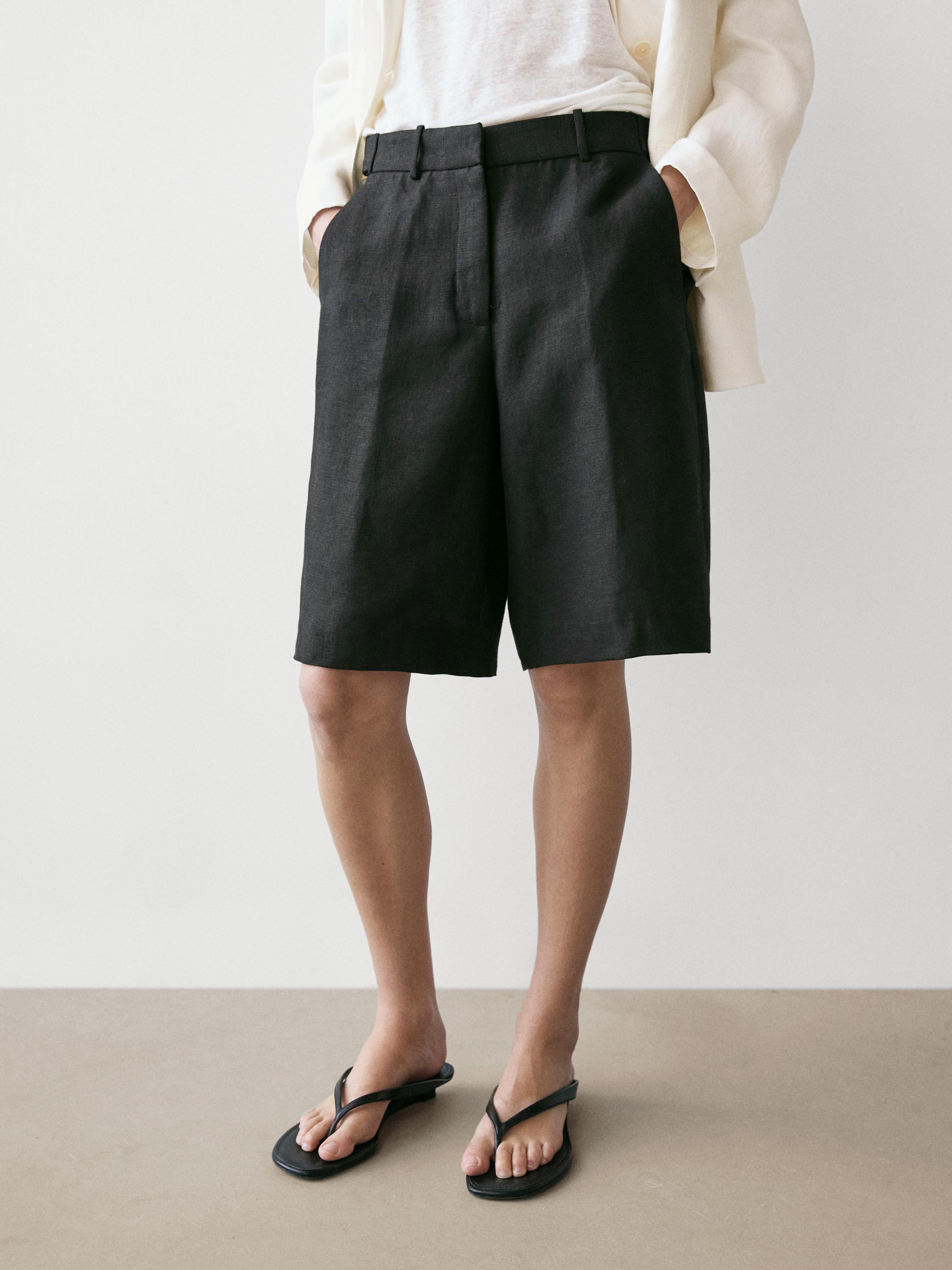 Long linen Bermuda shorts — BLACK