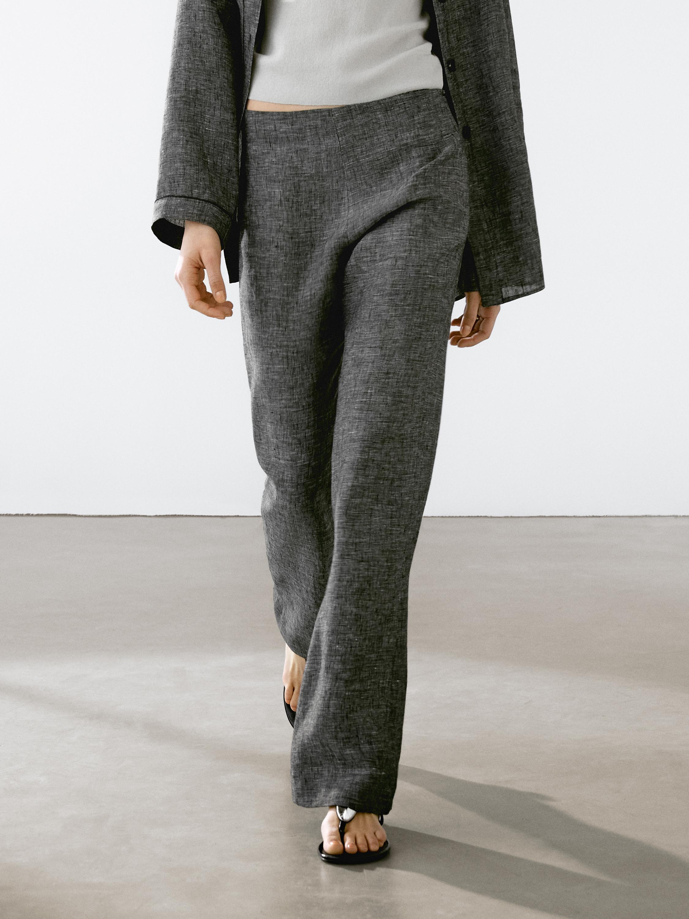 100% linen straight-leg trousers