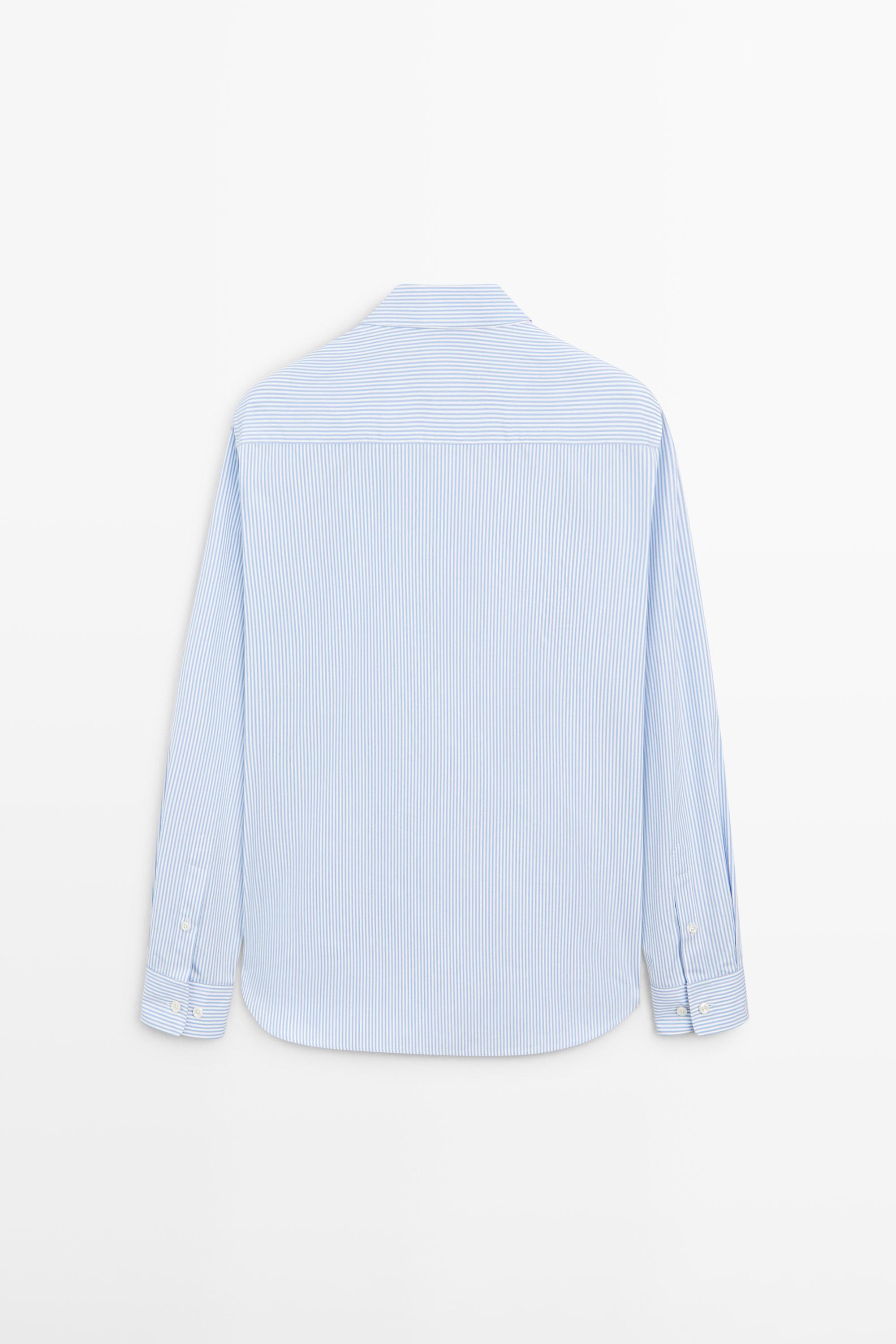 100% cotton regular fit striped shirt — SKY BLUE