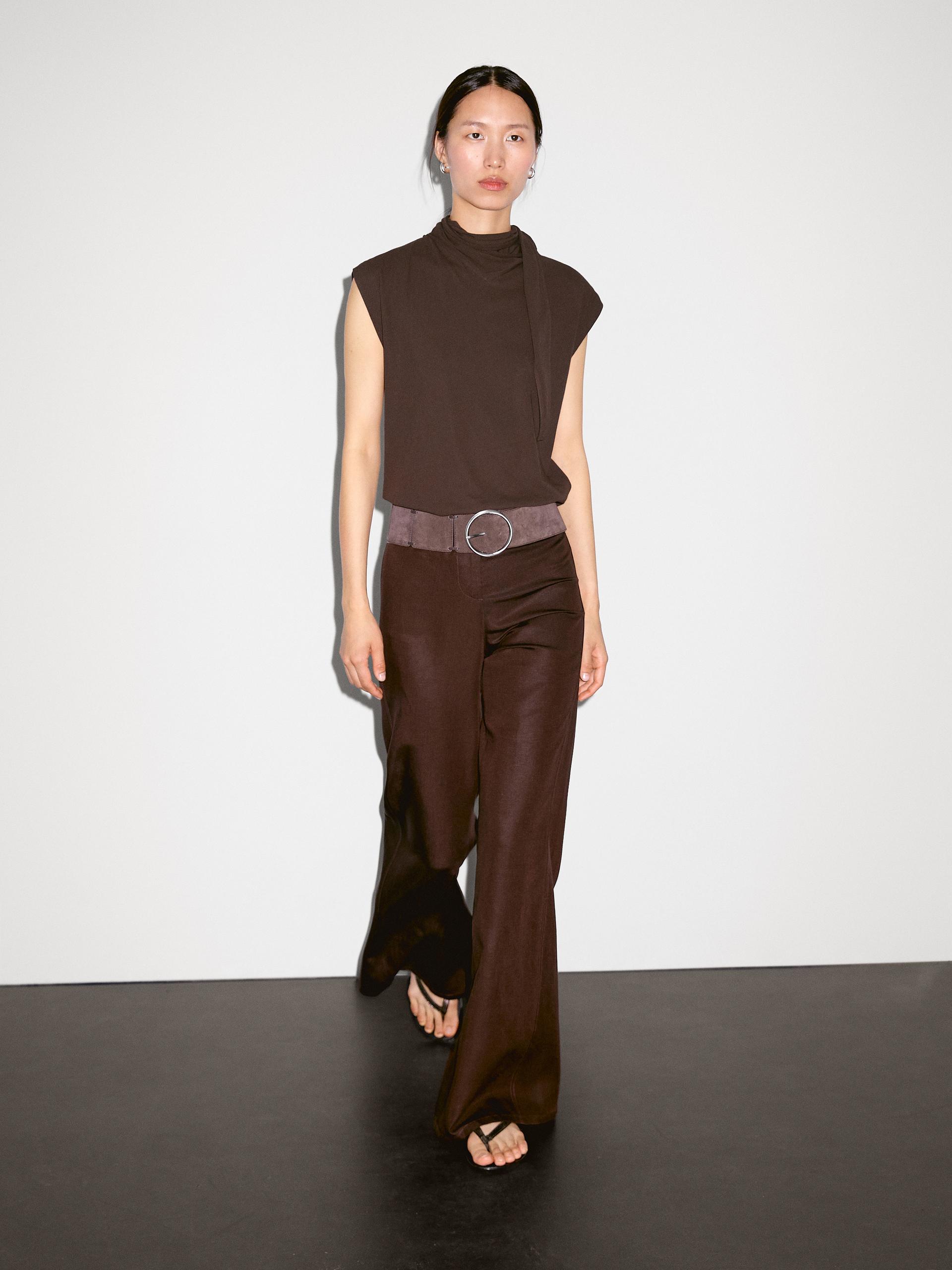 Top Z Wiązaniem Przy Dekolcie - Brązowy - Xl - Massimo Dutti - Kobieta