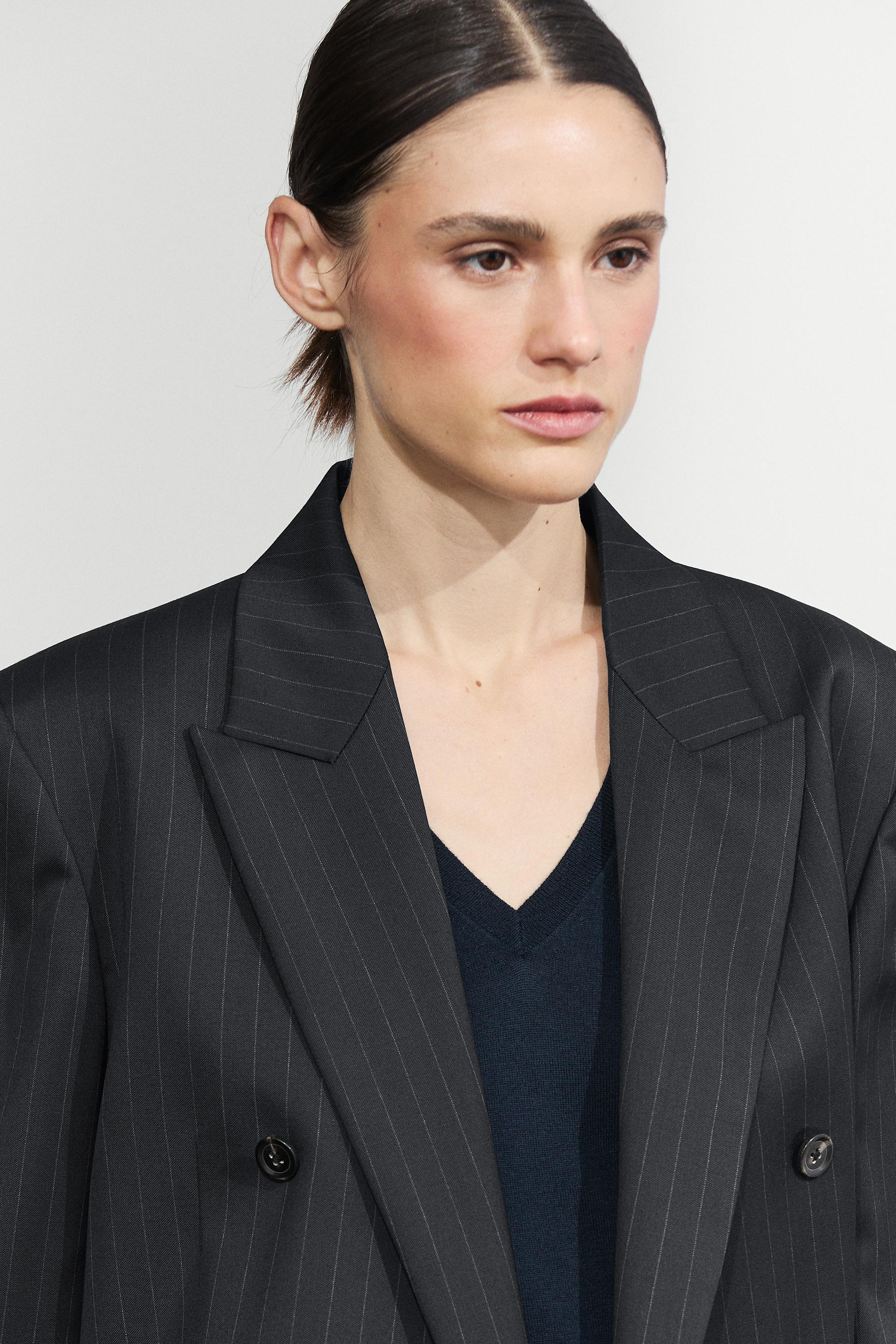 100% wool pinstripe suit blazer - NAVY BLUE