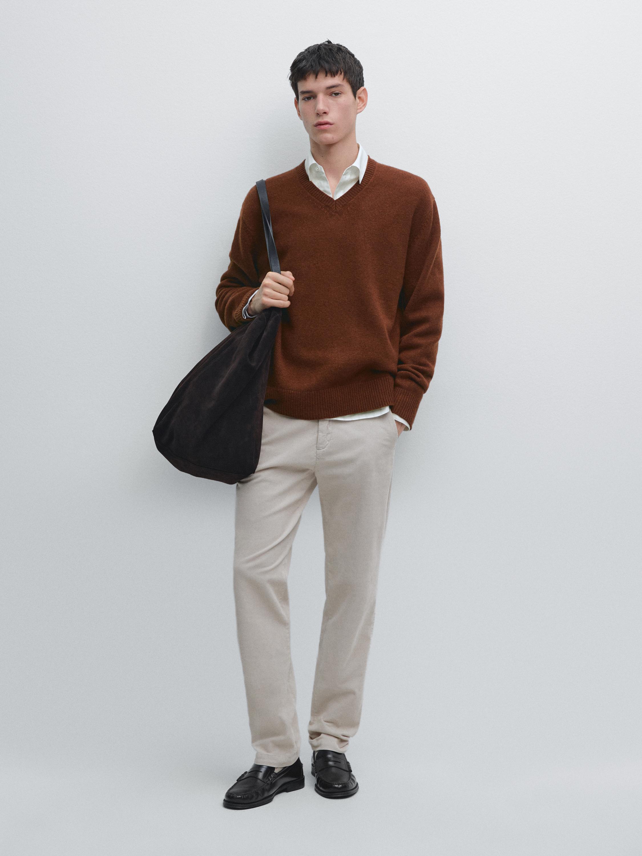 100% wollen tricot trui met V-hals