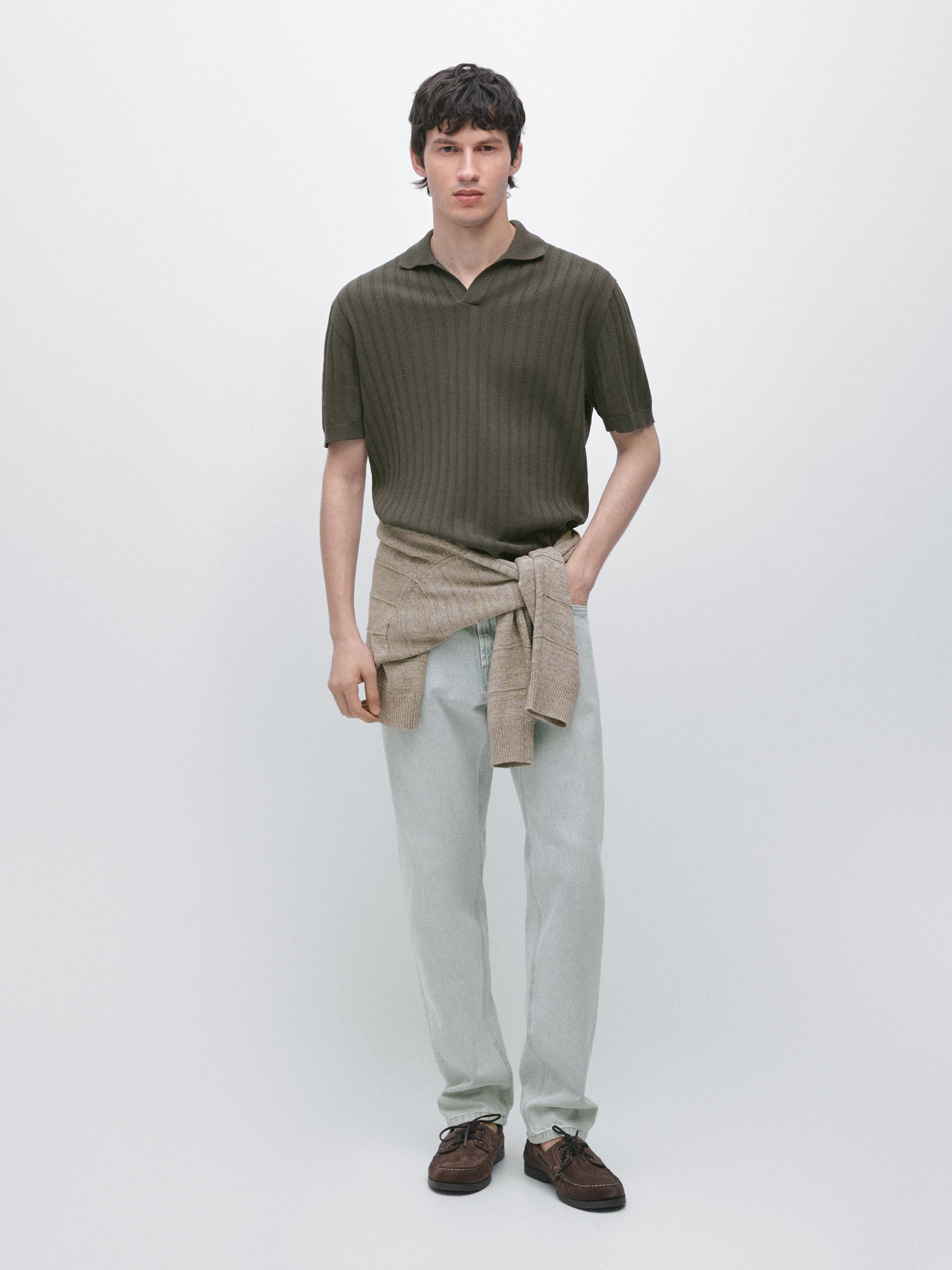 Maglia A Polo A Trecce - Kaki Oscuro - S - Massimo Dutti - Maschile