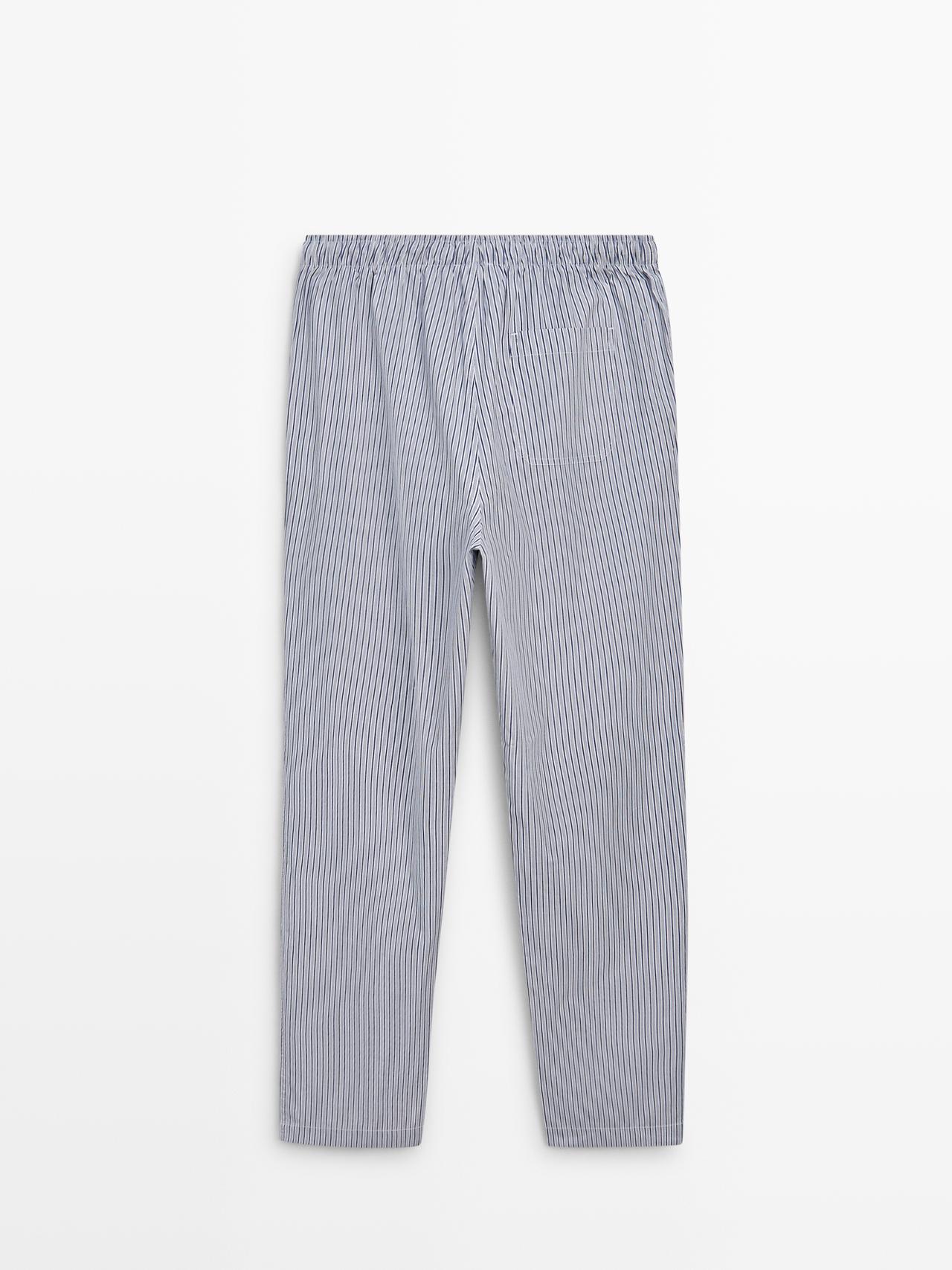 Short sleeve pyjama top and striped trousers — BLUE