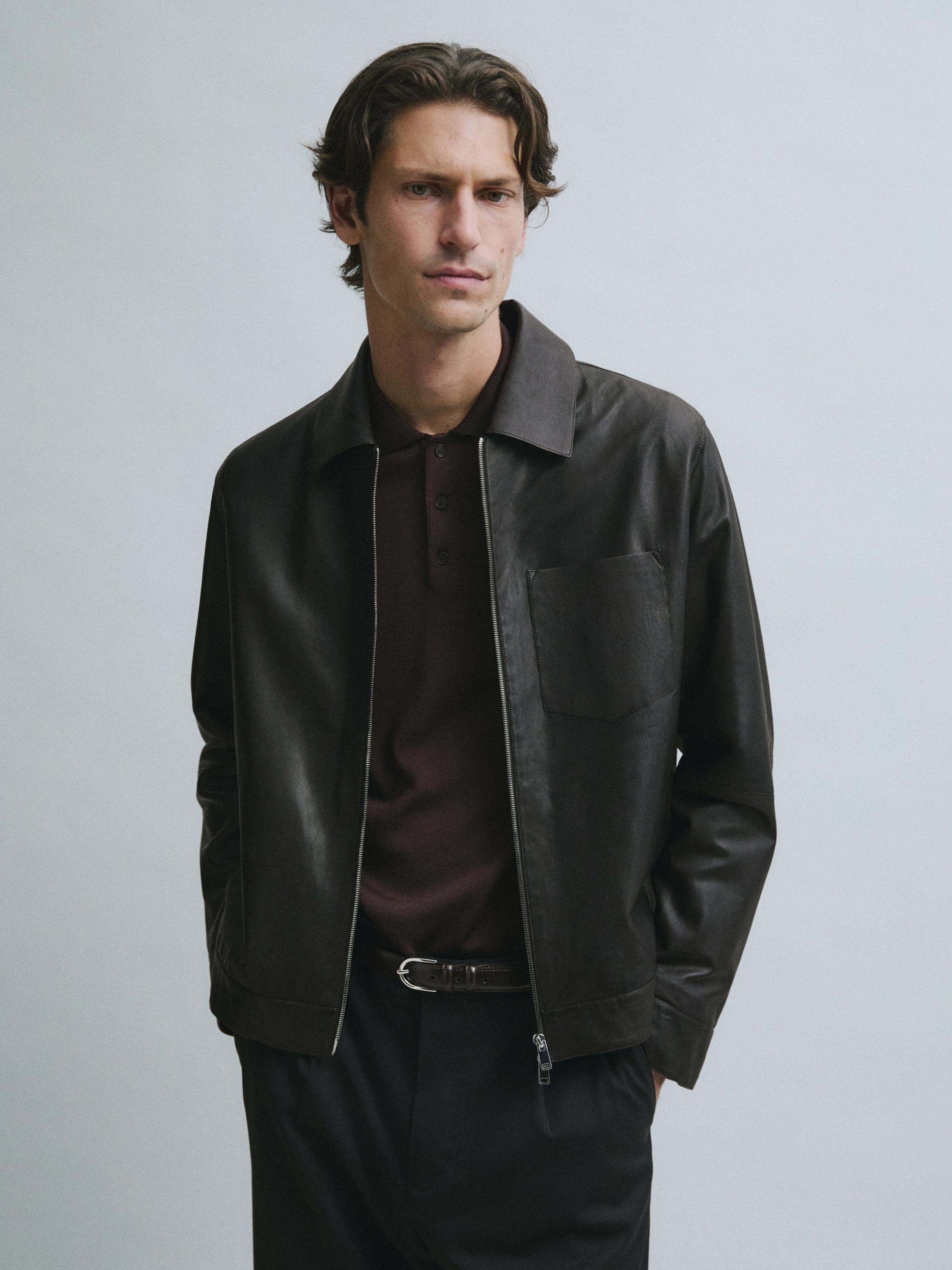 Nappa leather jacket with pocket — BROWN