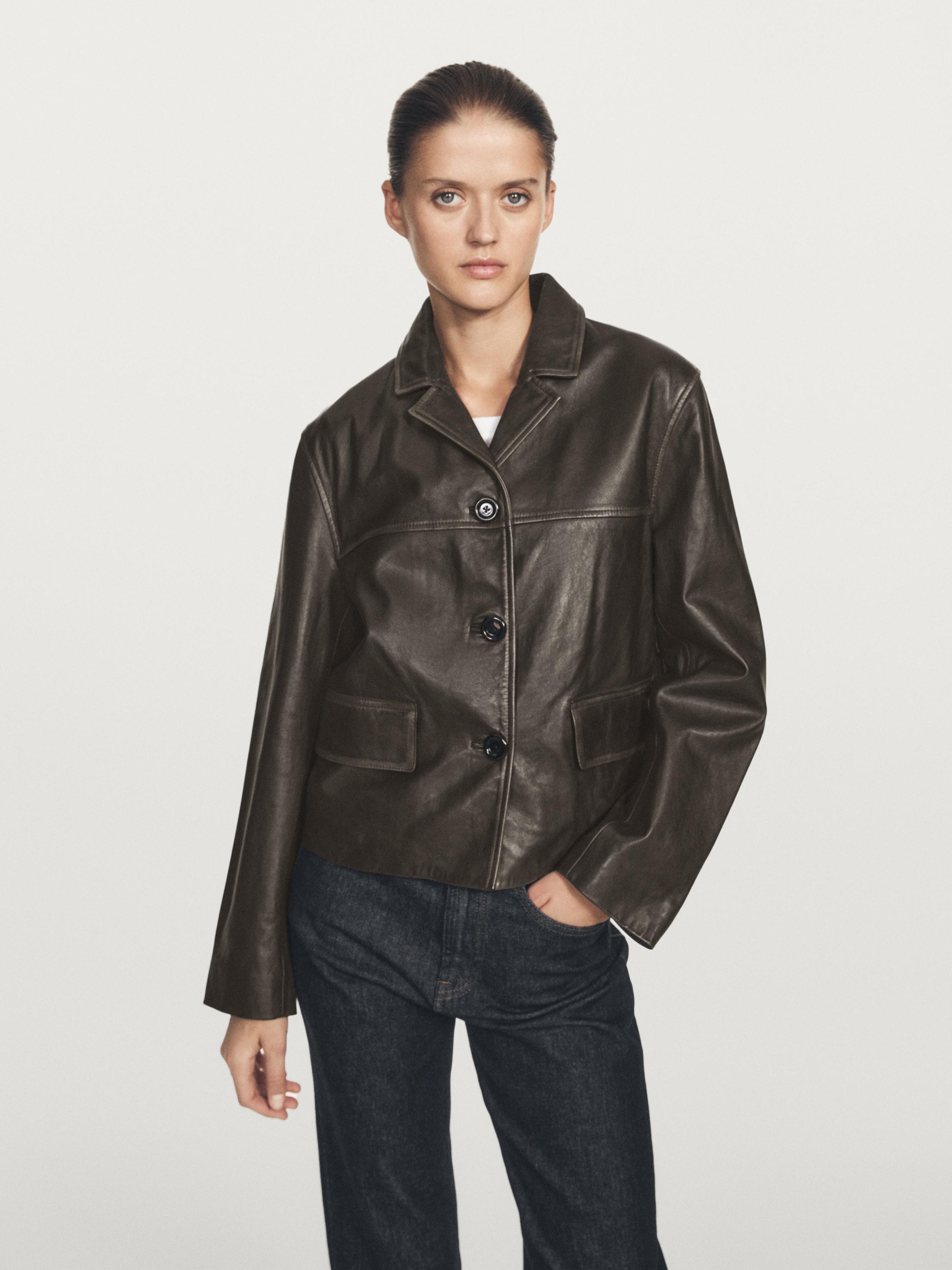 Nappa leather jacket with lapel collar