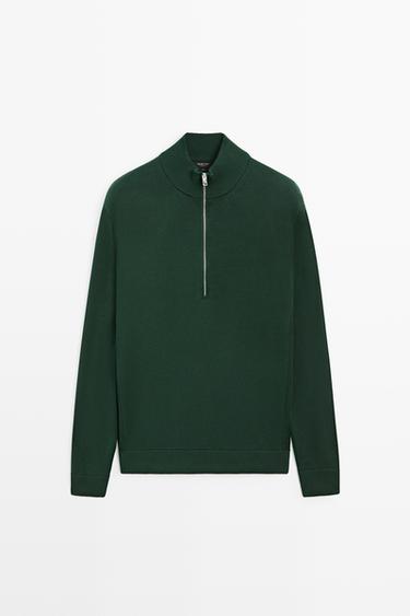 Mock neck zip knit sweater — KHAKI 2