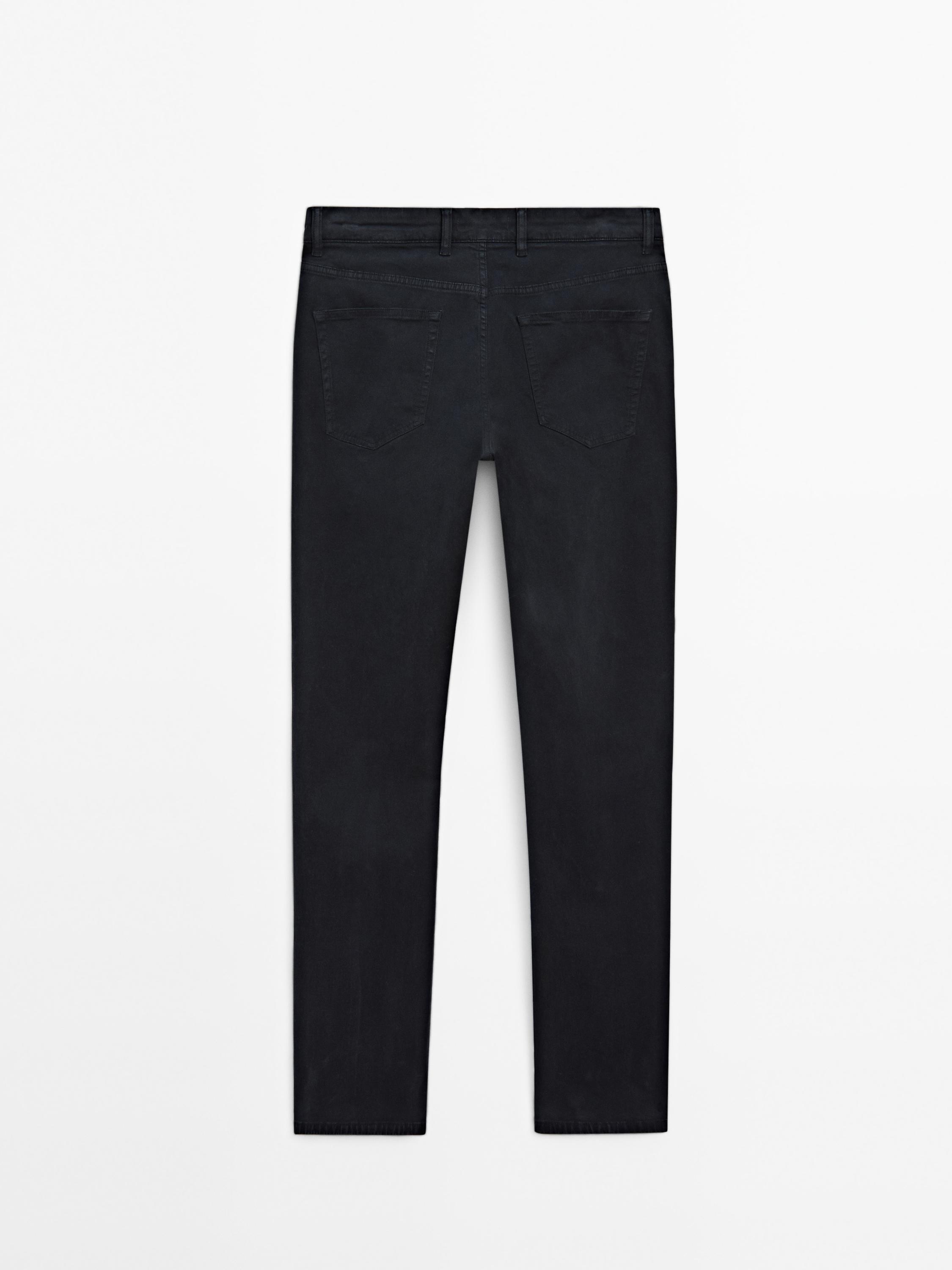 Slim fit cotton blend sateen denim trousers