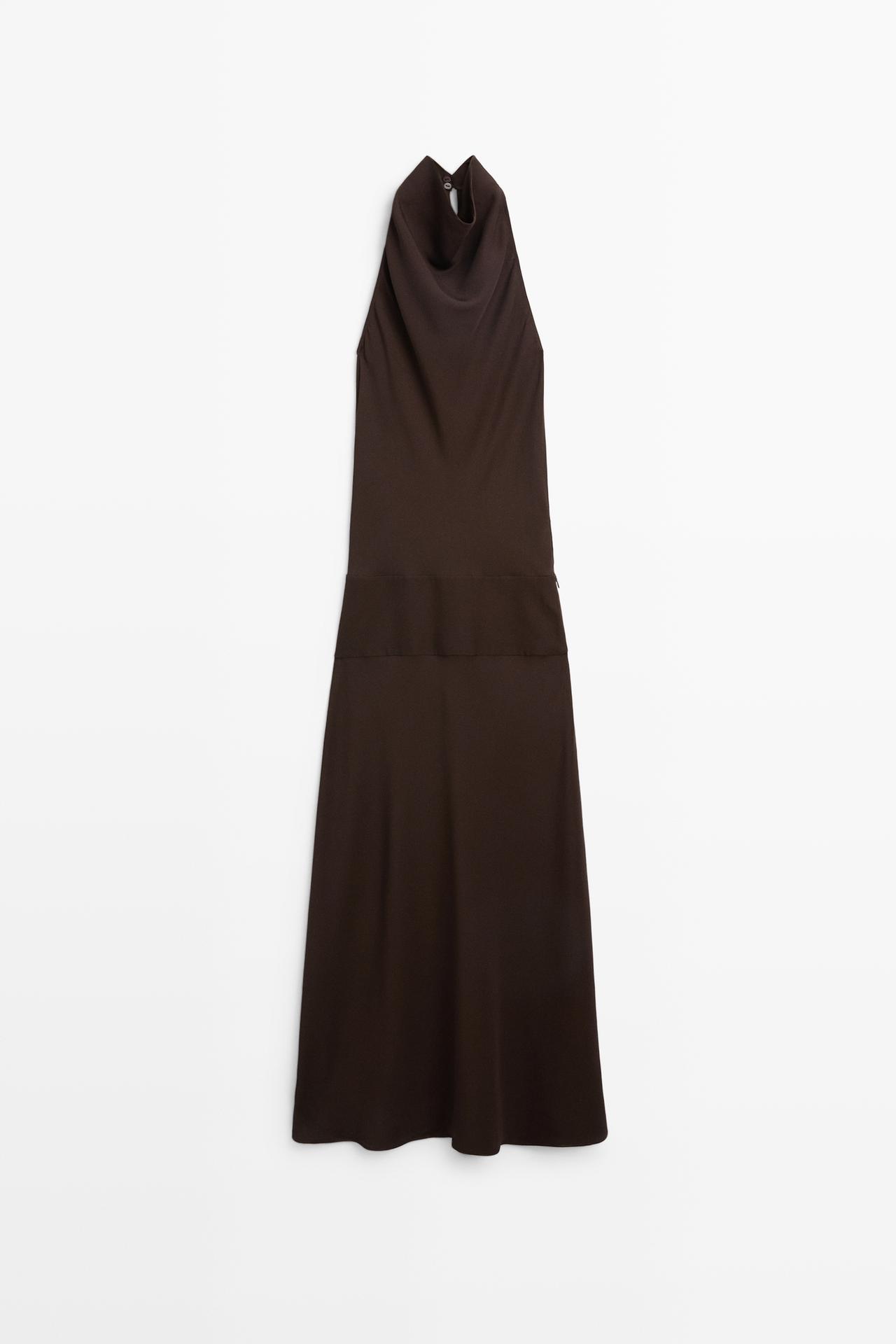 Halter midi dress with waistband detail — BROWN