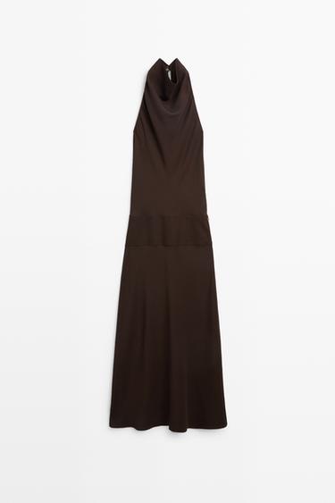 Halter midi dress with waistband detail — BROWN 2