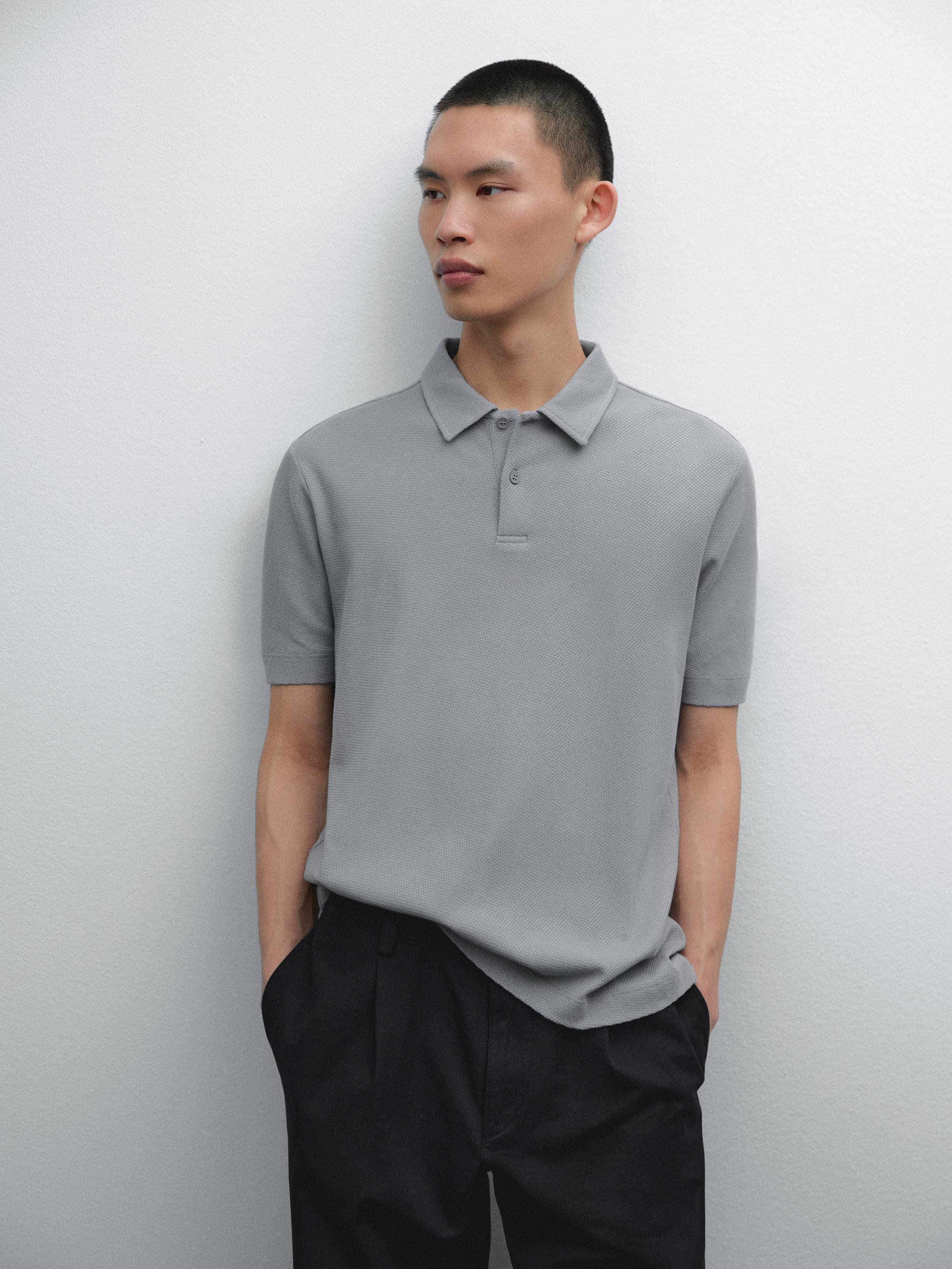 Polo en maille texturée de coton