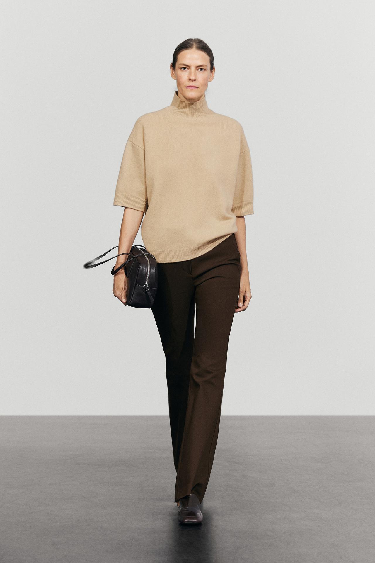 Oversize short sleeve knit sweater — CAMEL